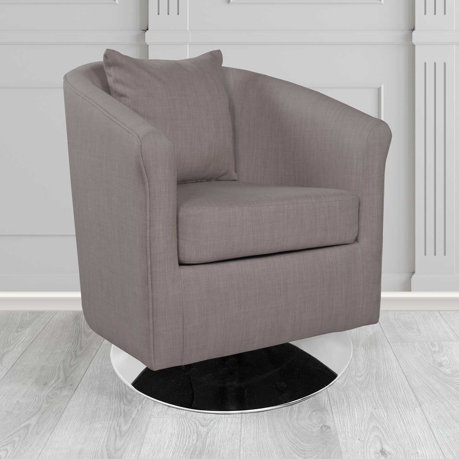 St Tropez Swivel Tub Chair in Charles Plain Linen Fabric with Scatter Cushion