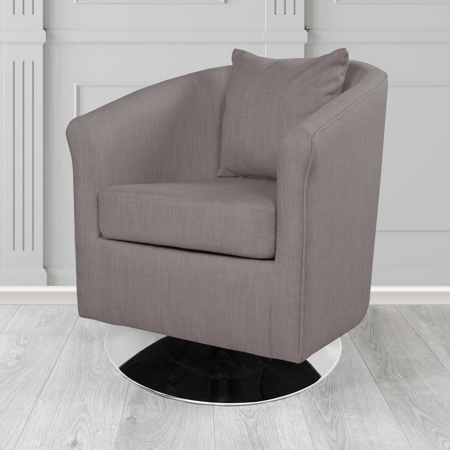 St Tropez Swivel Tub Chair in Charles Plain Linen Fabric with Scatter Cushion