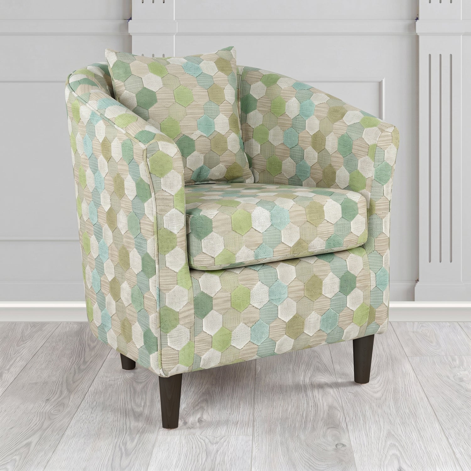 St Tropez Tub Chair in Cristina Marrone Extravaganza Honeycomb Velvet Pattern Fabric with Scatter Cushion