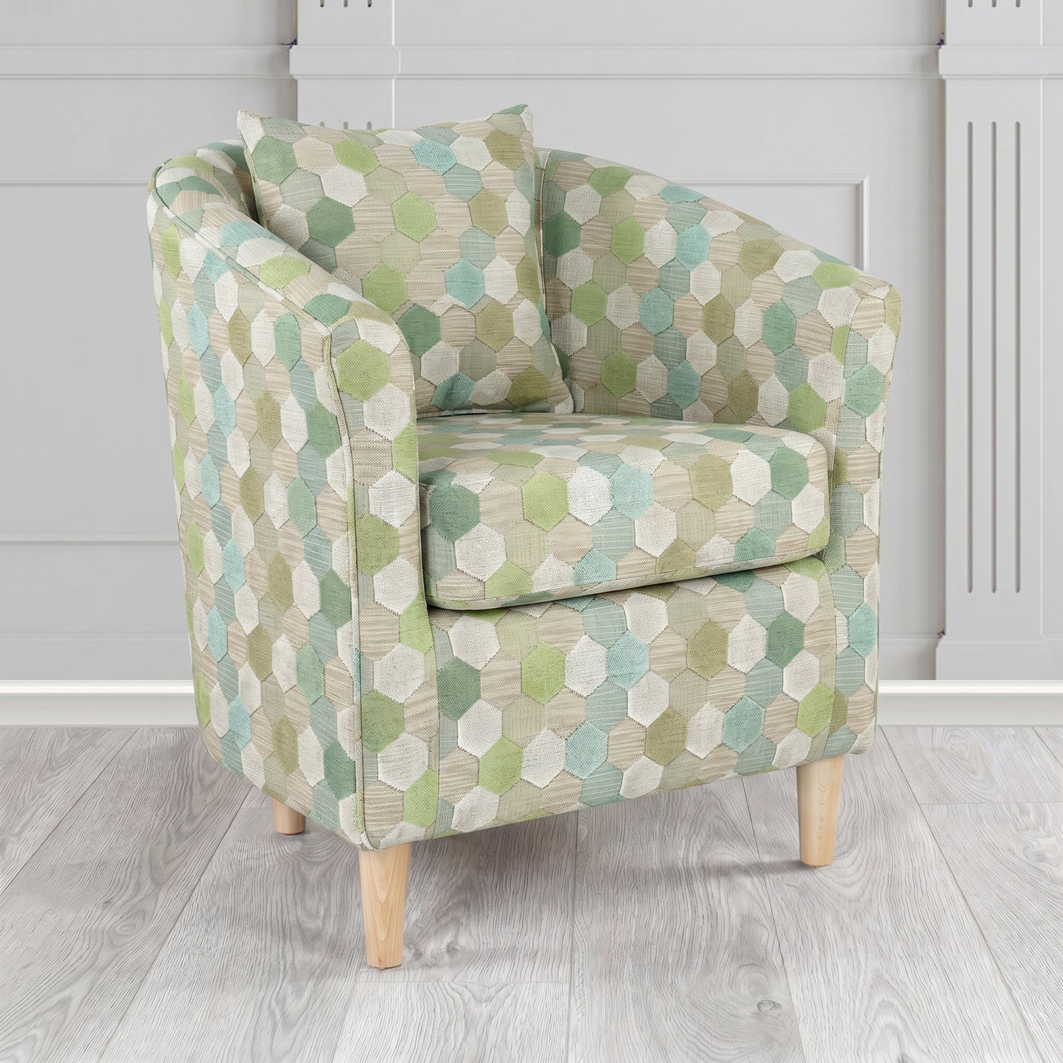 St Tropez Tub Chair in Cristina Marrone Extravaganza Honeycomb Velvet Pattern Fabric with Scatter Cushion