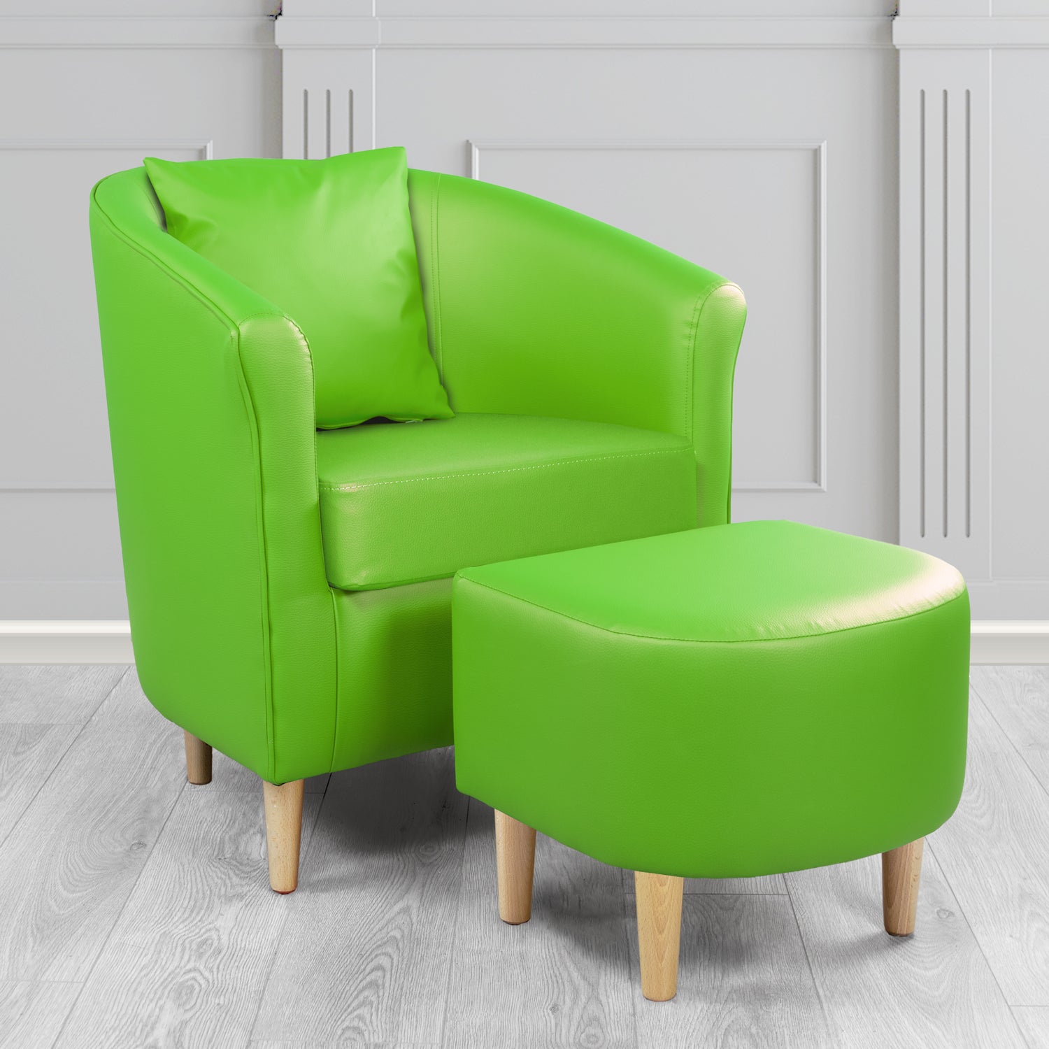 St Tropez Tub Chair with Footstool Set in Madrid Lime Faux Leather - The Tub Chair Shop
