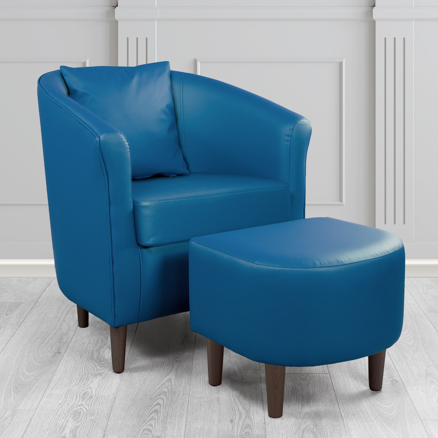 St Tropez Tub Chair with Footstool Set in Madrid Royal Faux Leather - The Tub Chair Shop
