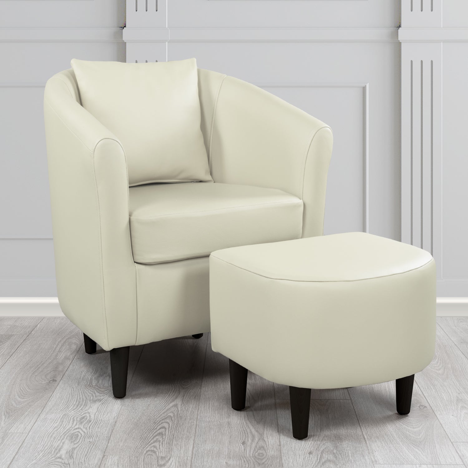 St Tropez Tub Chair & Footstool Set With Scatter Cushion in Crest Leather Shelly Almond Crib 5 Genuine Leather
