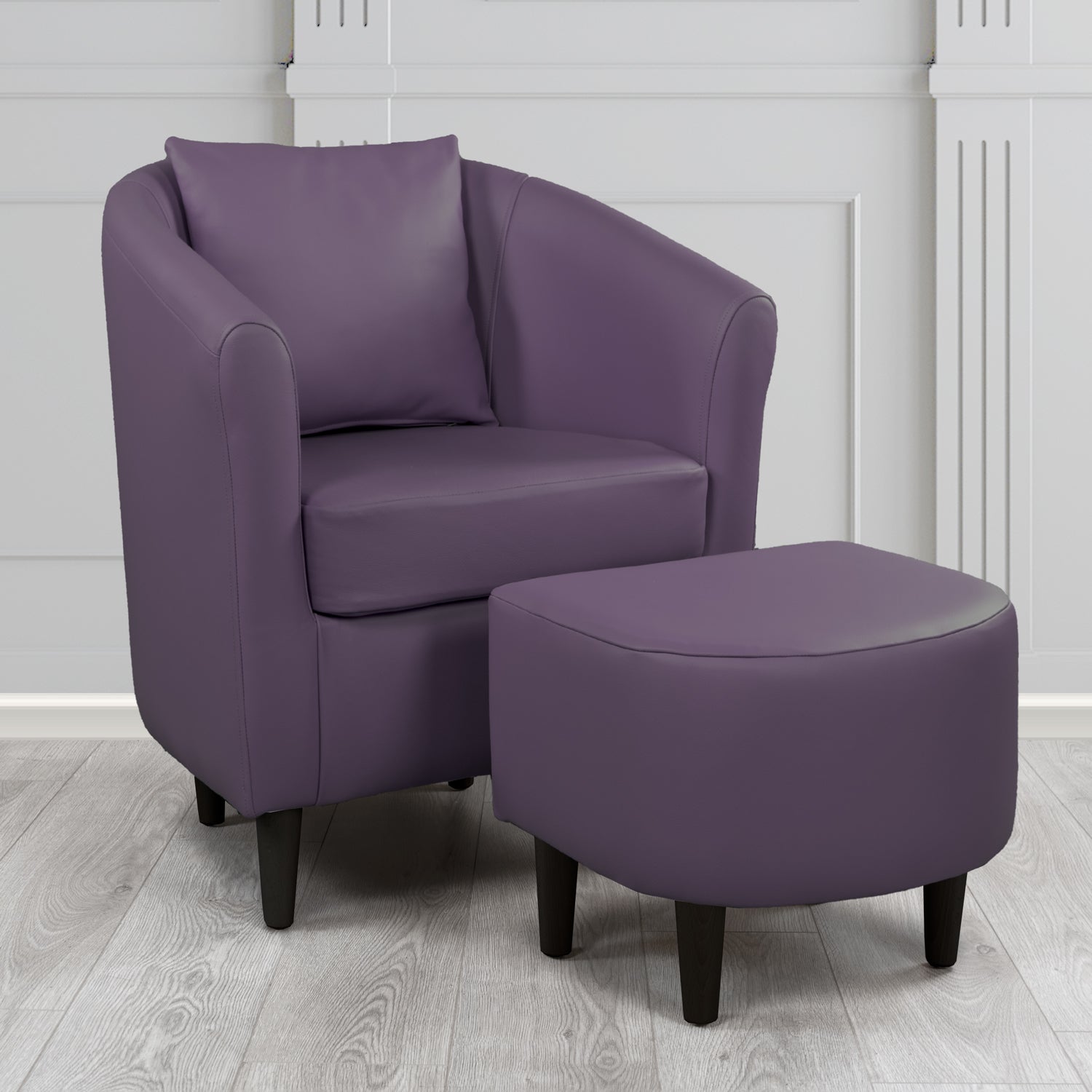 St Tropez Tub Chair & Footstool Set With Scatter Cushion in Crest Leather Shelly Amethyst Crib 5 Genuine Leather