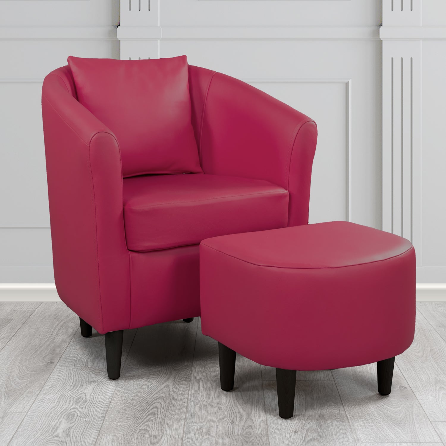 St Tropez Tub Chair & Footstool Set With Scatter Cushion in Crest Leather Shelly Anemone Crib 5 Genuine Leather