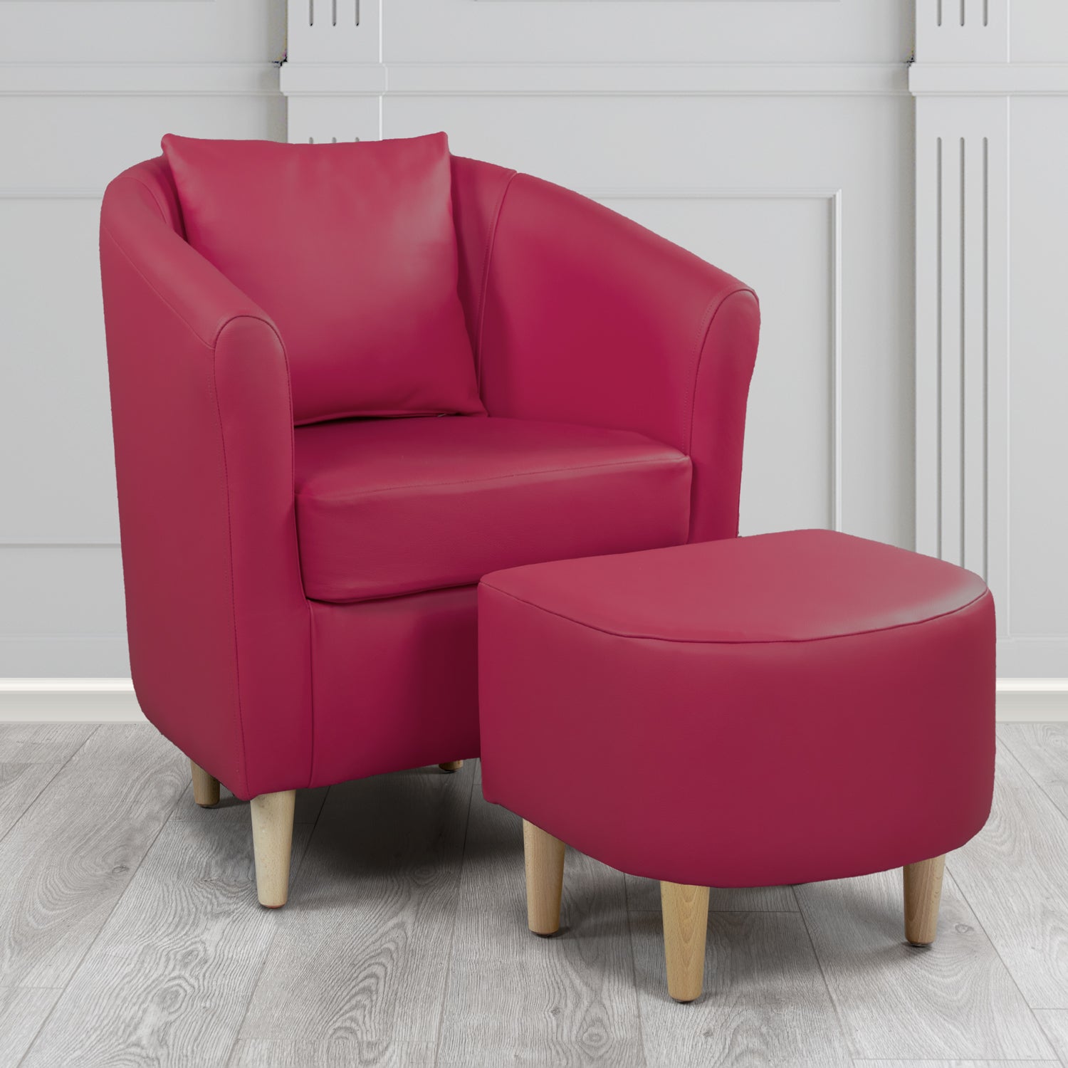 St Tropez Tub Chair & Footstool Set With Scatter Cushion in Crest Leather Shelly Anemone Crib 5 Genuine Leather