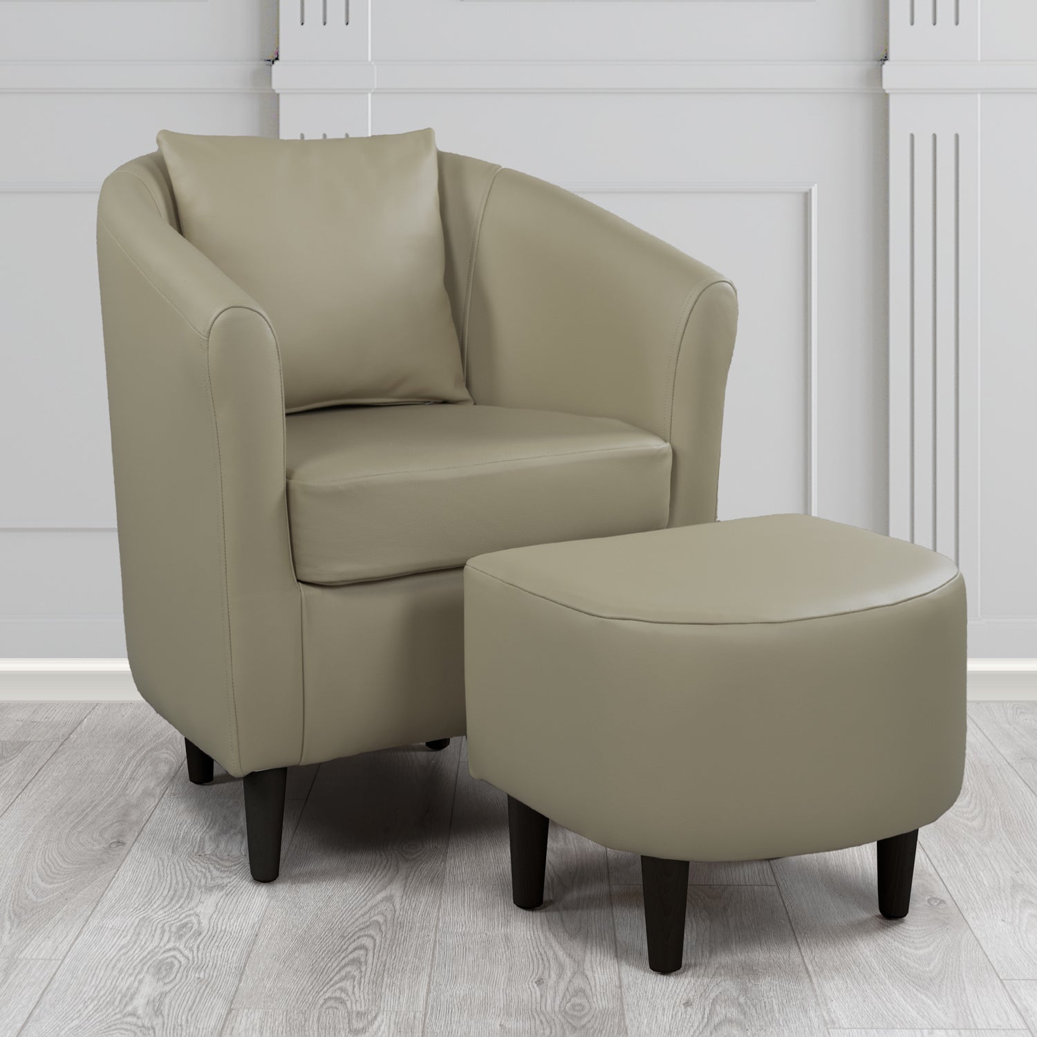 St Tropez Tub Chair & Footstool Set With Scatter Cushion in Crest Leather Shelly Ash Crib 5 Genuine Leather