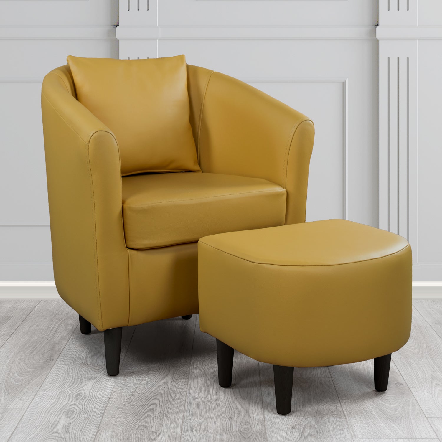 St Tropez Tub Chair & Footstool Set With Scatter Cushion in Crest Leather Shelly Parchment Crib 5 Genuine Leather