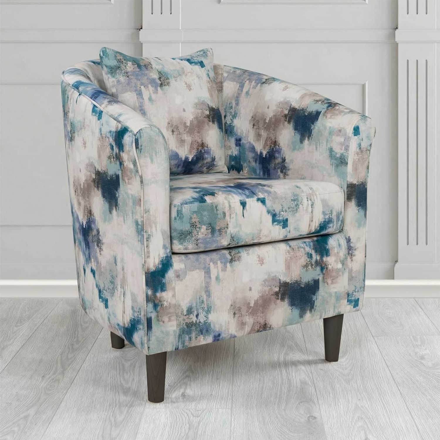 St Tropez Tub Chair in Fryett's Kala Abstract Fabric with Scatter Cushion