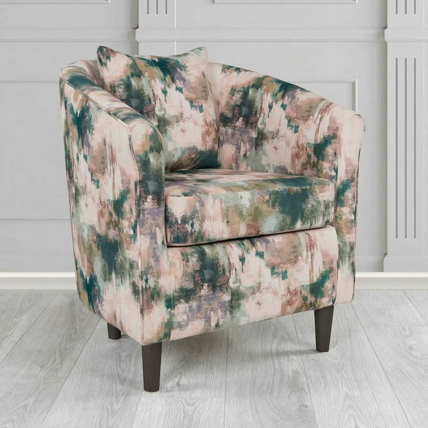 St Tropez Tub Chair in Fryett's Kala Abstract Fabric with Scatter Cushion