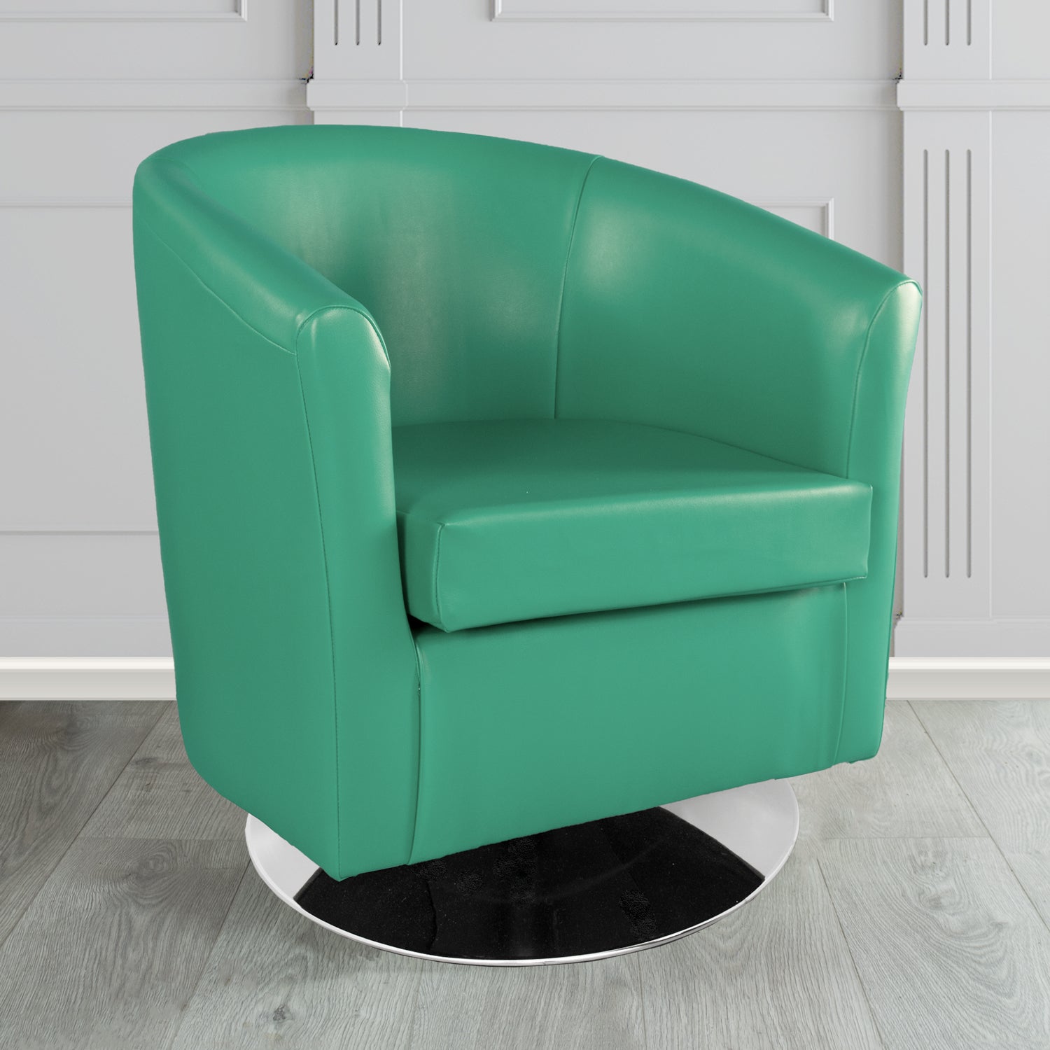 St Tropez Swivel Tub Chair in Chieftain Fabrics Just Colour Crib 5 Faux Leather