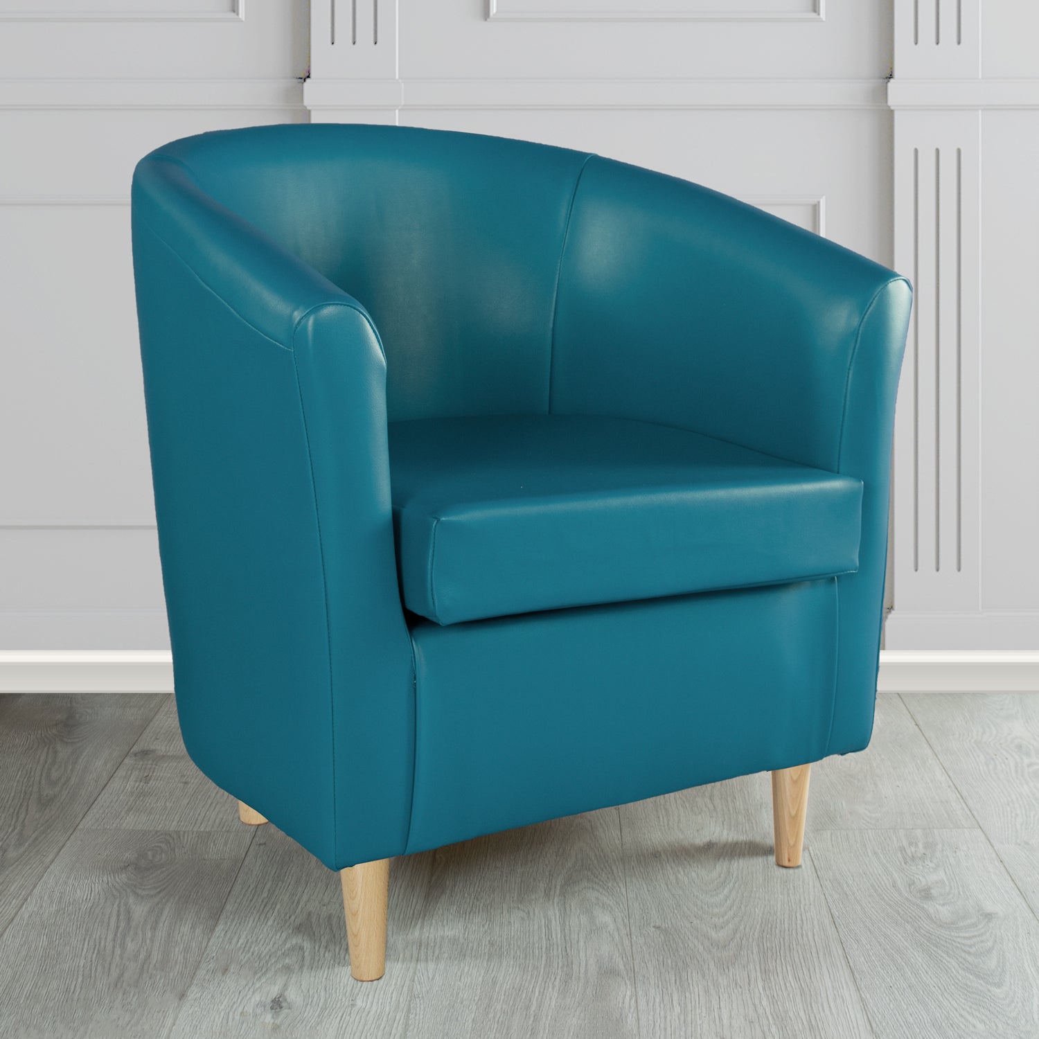St Tropez Tub Chair in Chieftain Fabrics Just Colour Crib 5 Faux Leather with Light Wood Legs