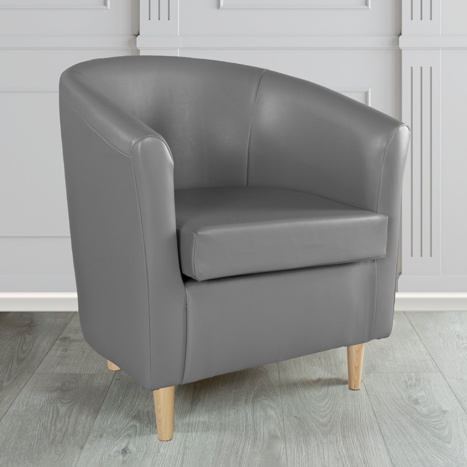 St Tropez Tub Chair in Chieftain Fabrics Just Colour Crib 5 Faux Leather with Light Wood Legs
