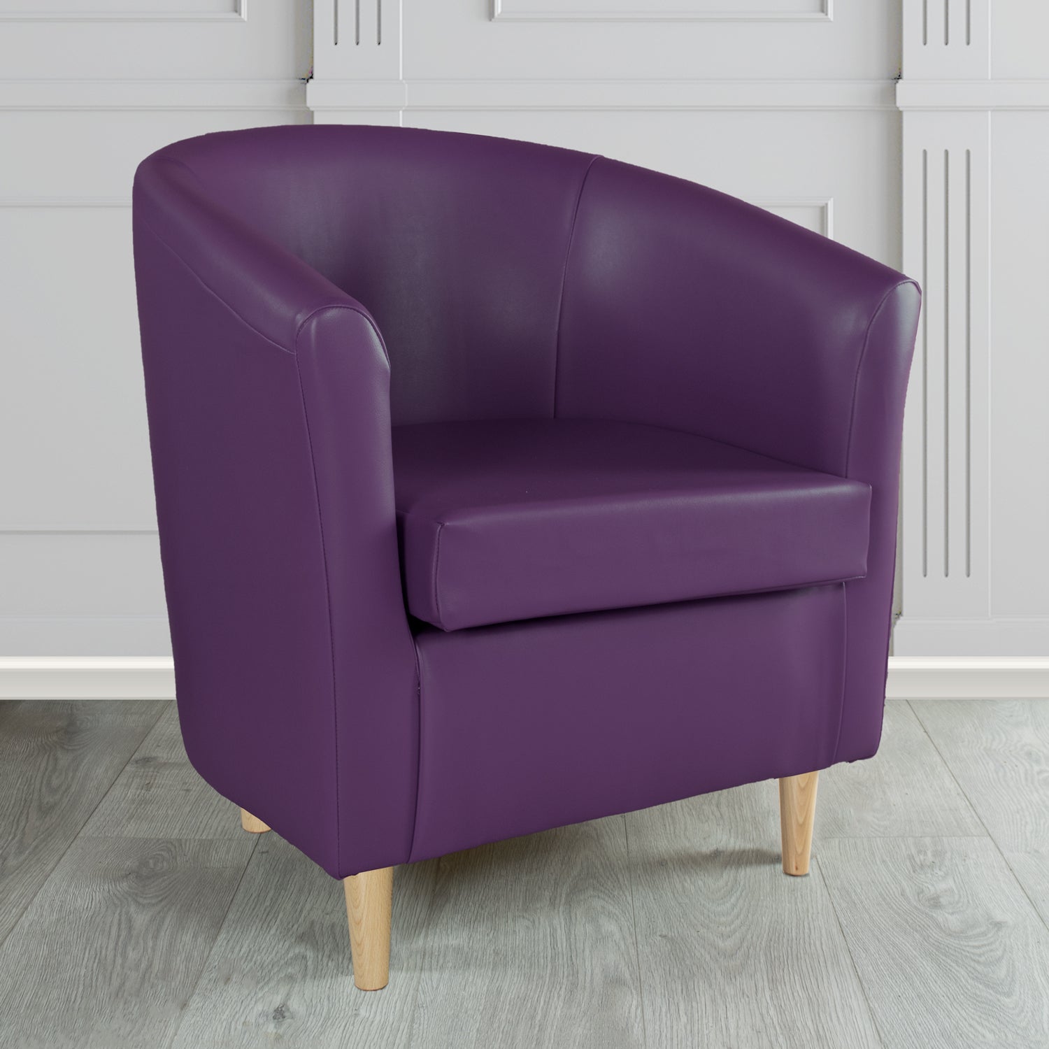 St Tropez Tub Chair in Chieftain Fabrics Just Colour Crib 5 Faux Leather with Light Wood Legs