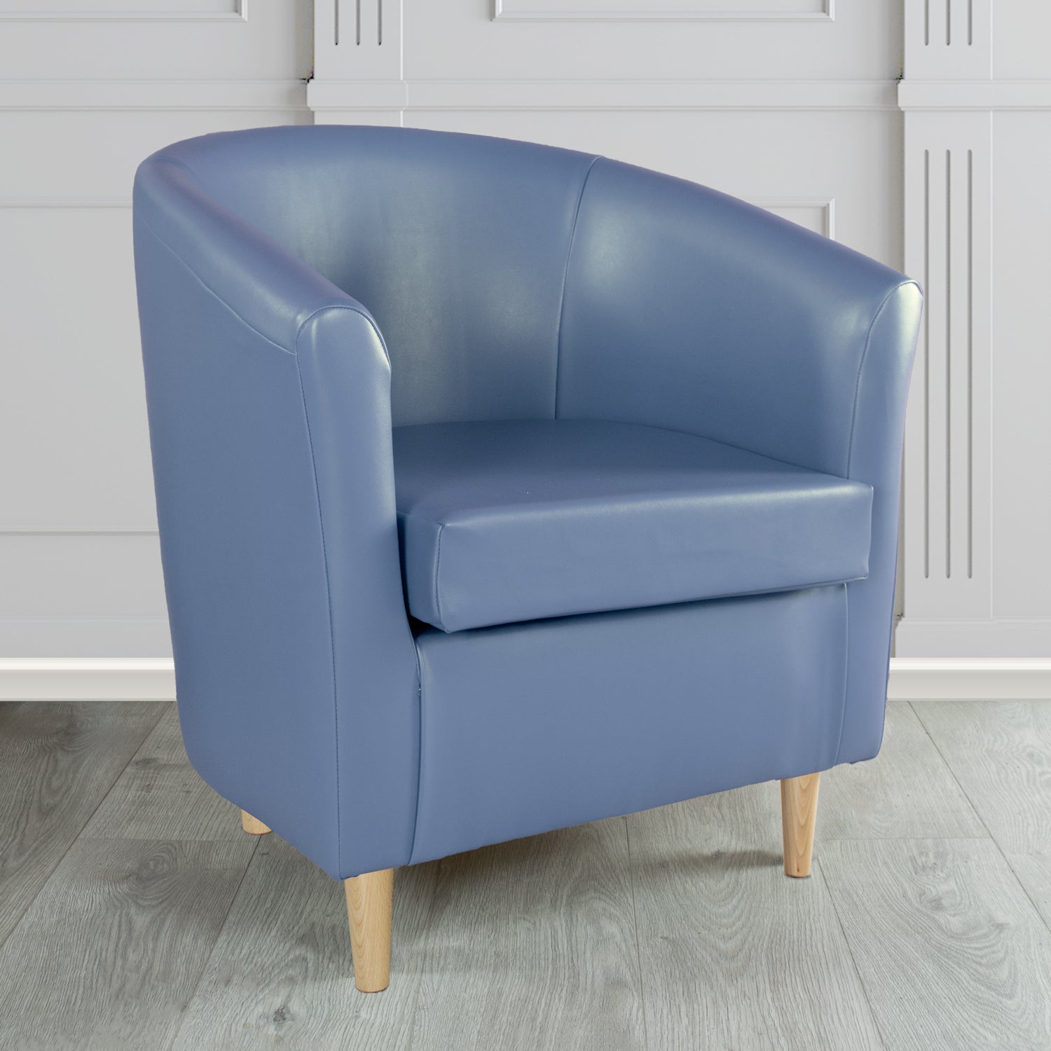 St Tropez Tub Chair in Chieftain Fabrics Just Colour Crib 5 Faux Leather with Light Wood Legs