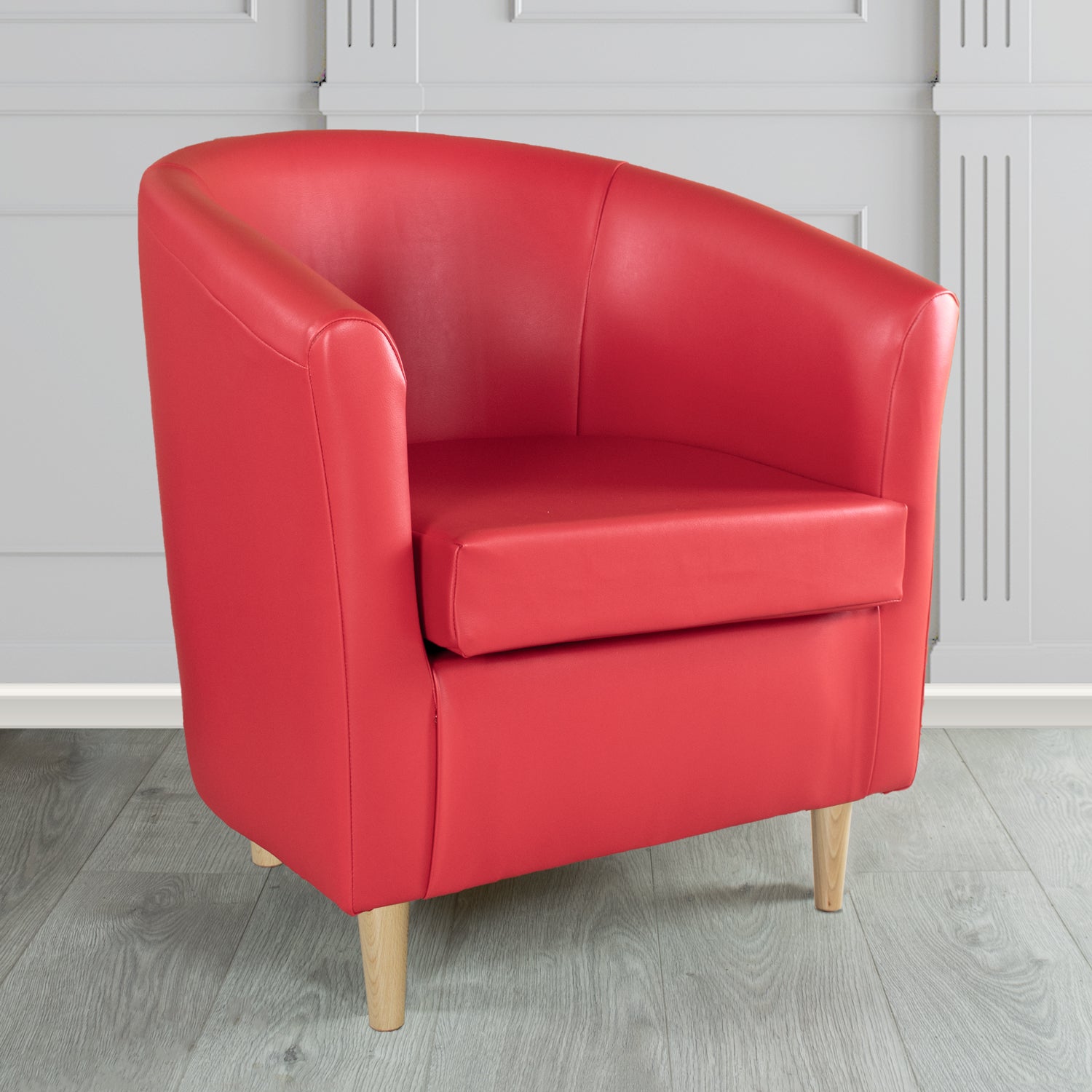 St Tropez Tub Chair in Chieftain Fabrics Just Colour Crib 5 Faux Leather with Light Wood Legs