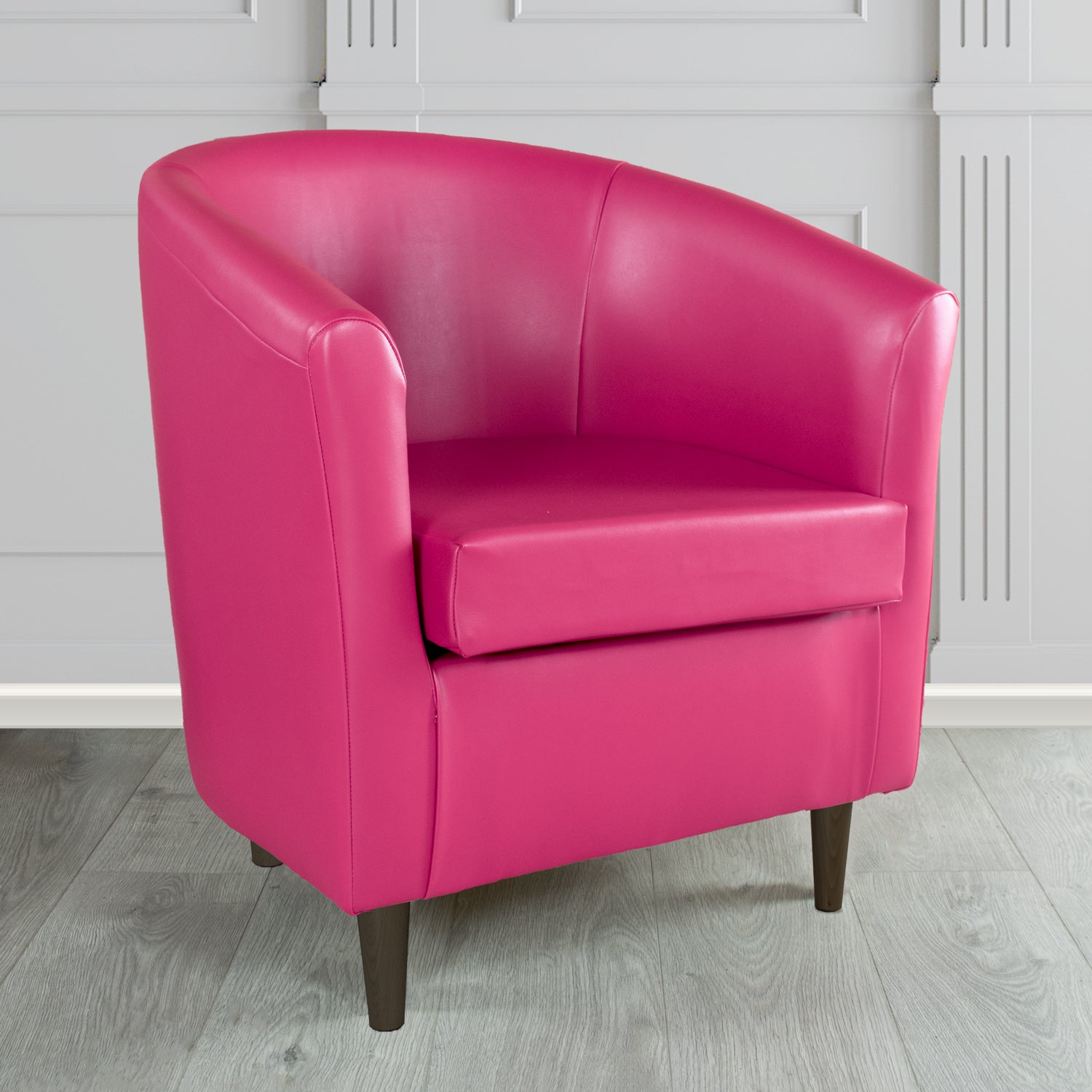 St Tropez Tub Chair in Just Colour Crib 5 Faux Leather with Dark Wood Legs