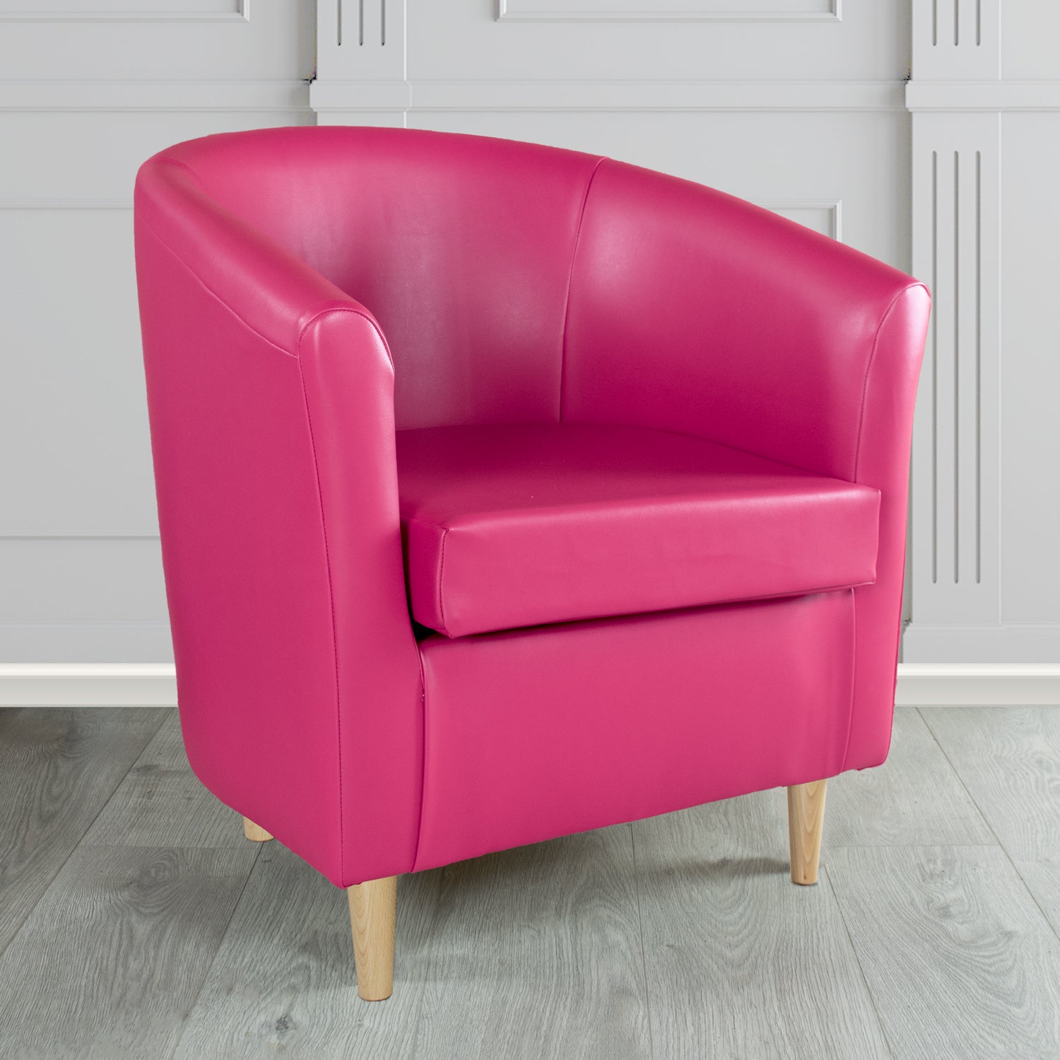 St Tropez Tub Chair in Chieftain Fabrics Just Colour Crib 5 Faux Leather with Light Wood Legs