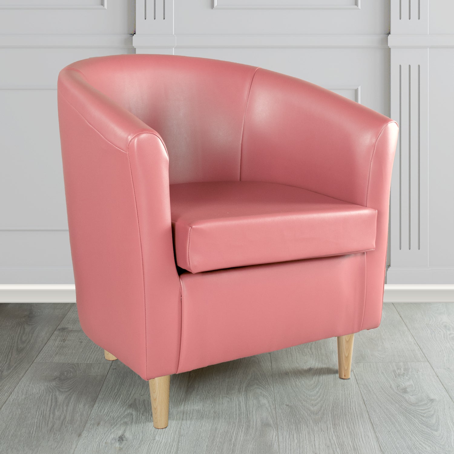 St Tropez Tub Chair in Chieftain Fabrics Just Colour Crib 5 Faux Leather with Light Wood Legs