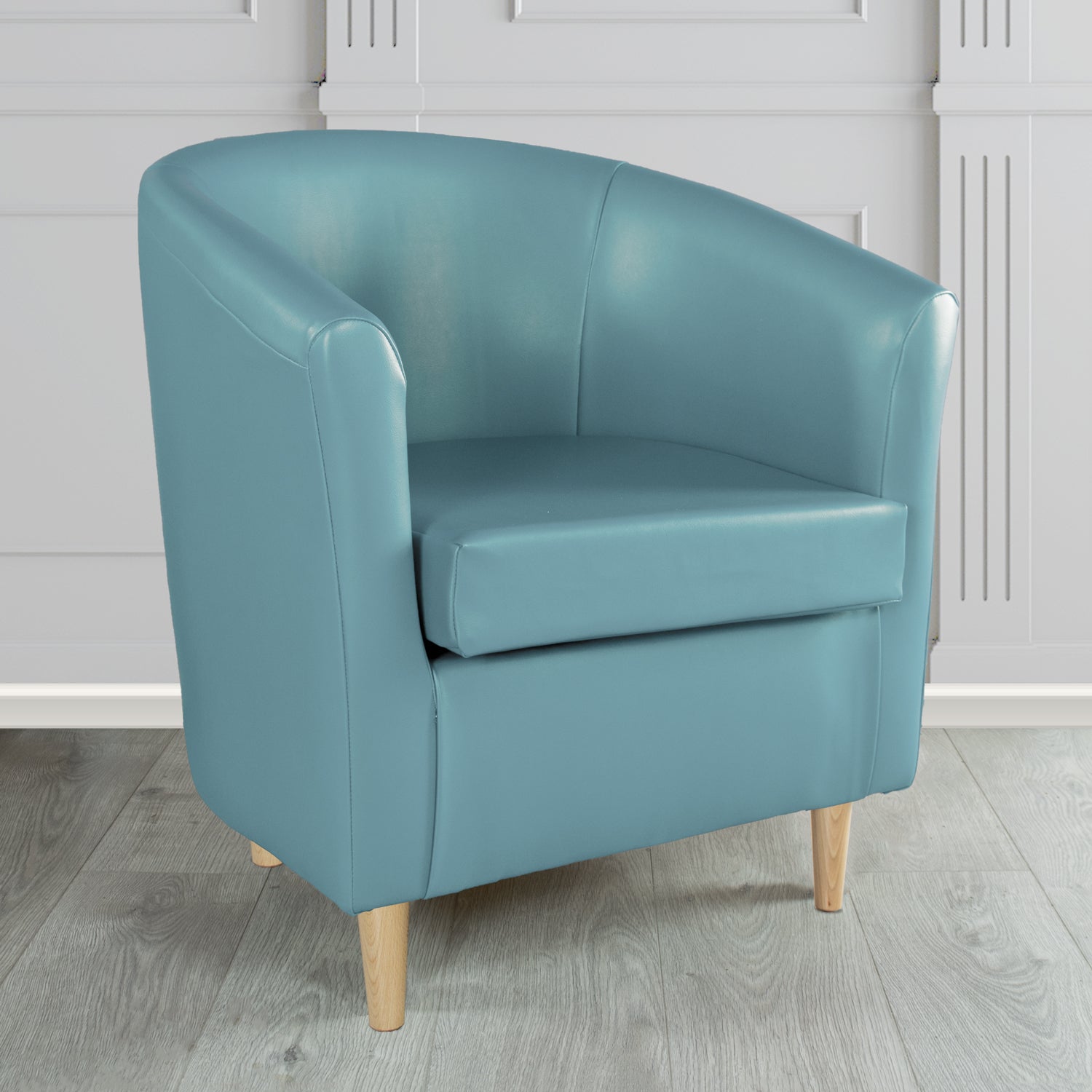 St Tropez Tub Chair in Chieftain Fabrics Just Colour Crib 5 Faux Leather with Light Wood Legs