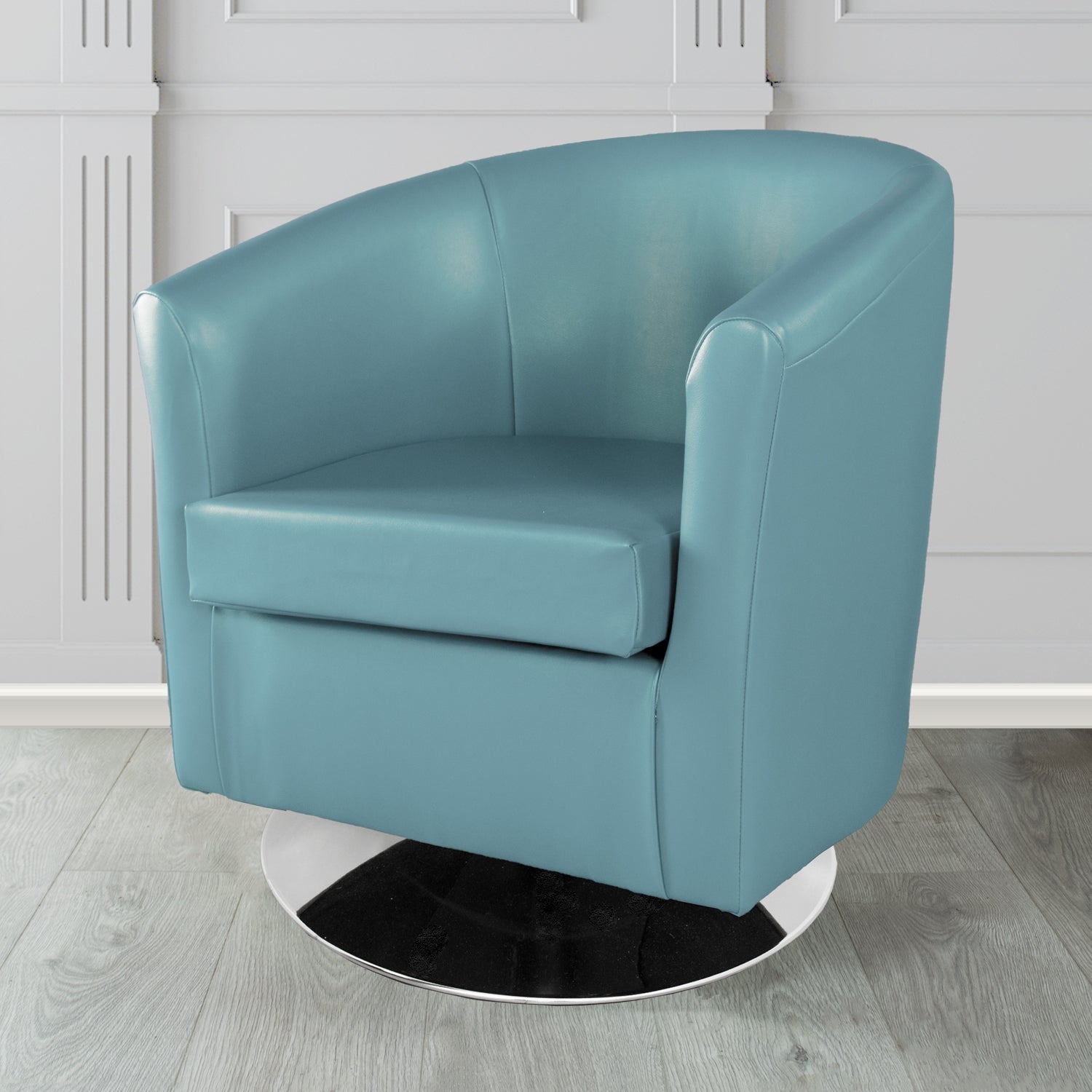 St Tropez Swivel Tub Chair in Chieftain Fabrics Just Colour Crib 5 Faux Leather