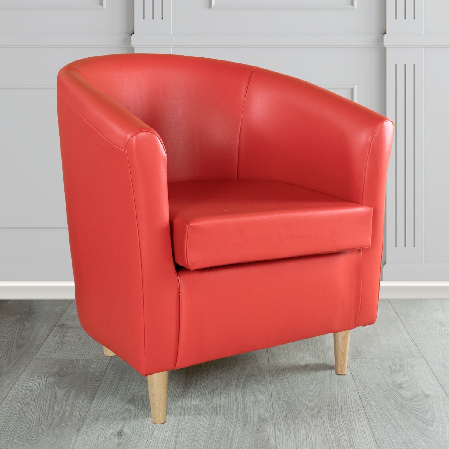 St Tropez Tub Chair in Chieftain Fabrics Just Colour Crib 5 Faux Leather with Light Wood Legs