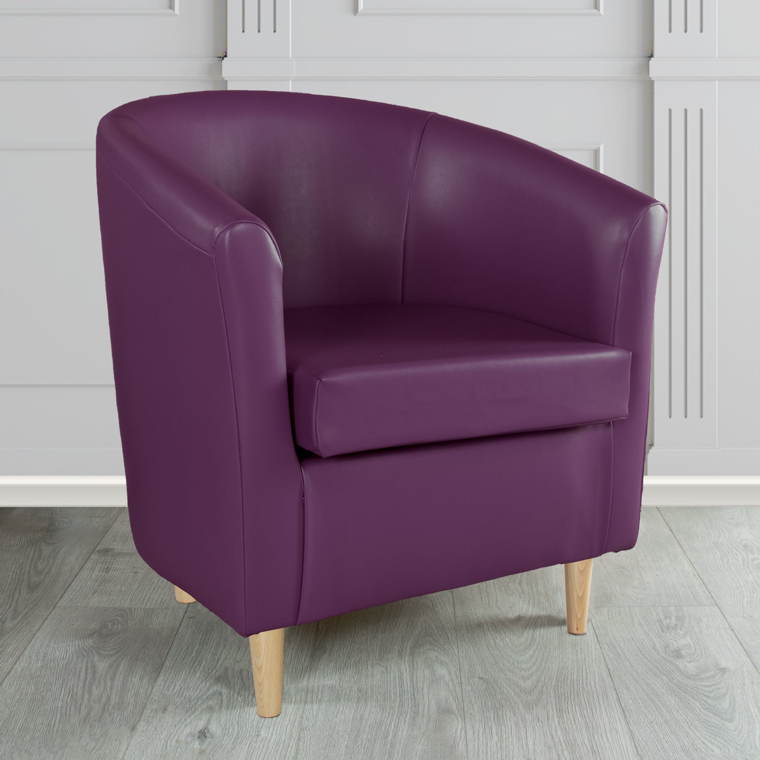 St Tropez Tub Chair in Chieftain Fabrics Just Colour Crib 5 Faux Leather with Light Wood Legs