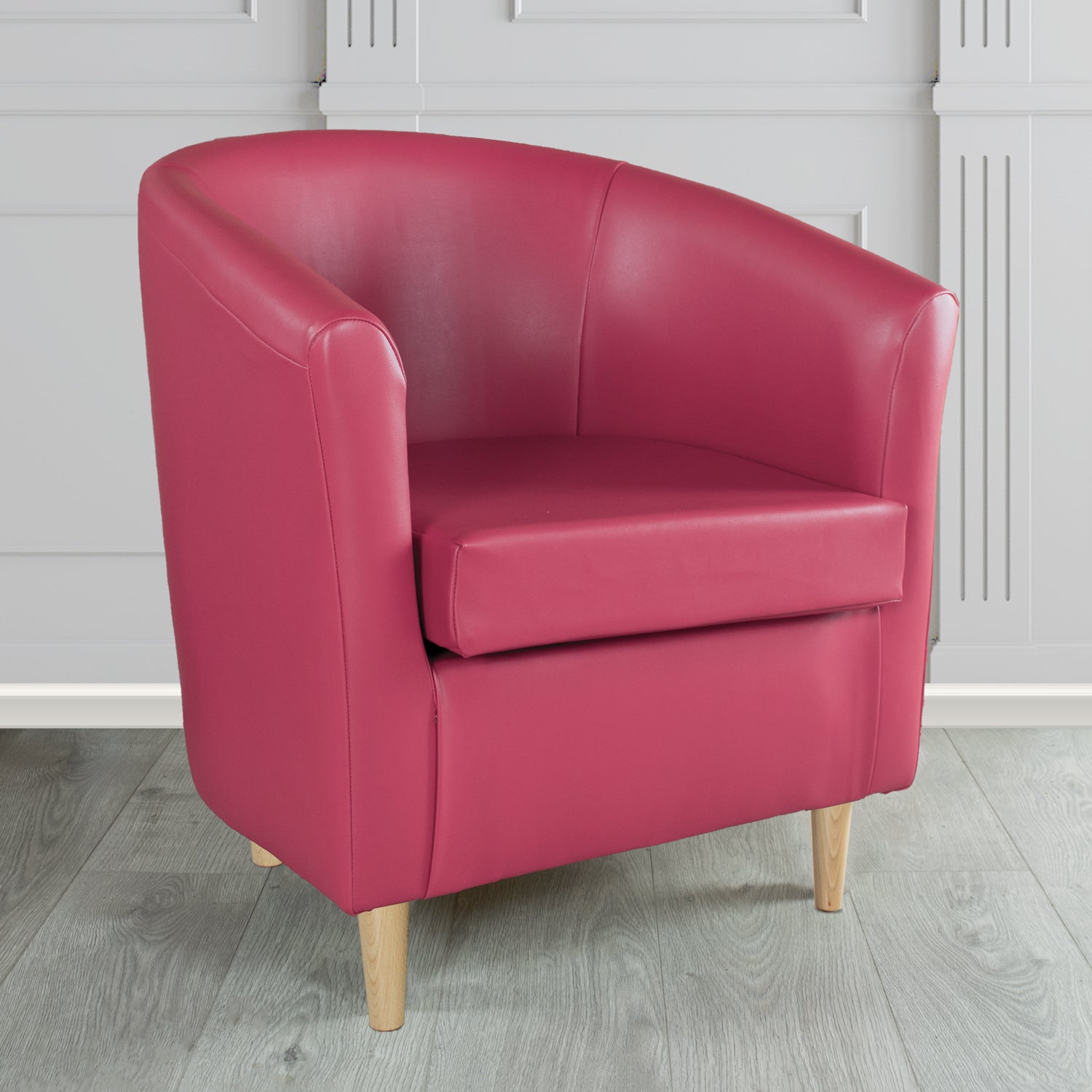 St Tropez Tub Chair in Chieftain Fabrics Just Colour Crib 5 Faux Leather with Light Wood Legs
