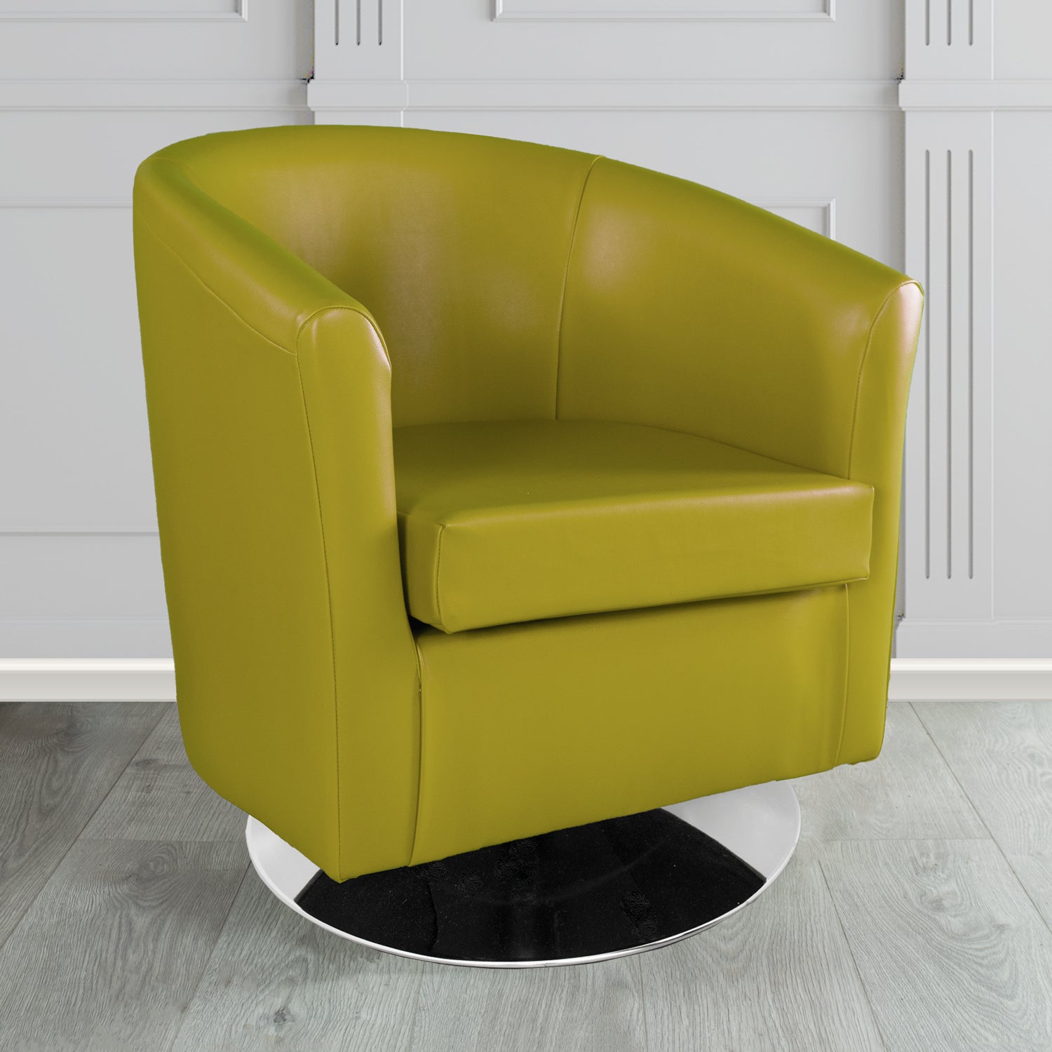 St Tropez Swivel Tub Chair in Chieftain Fabrics Just Colour Crib 5 Faux Leather