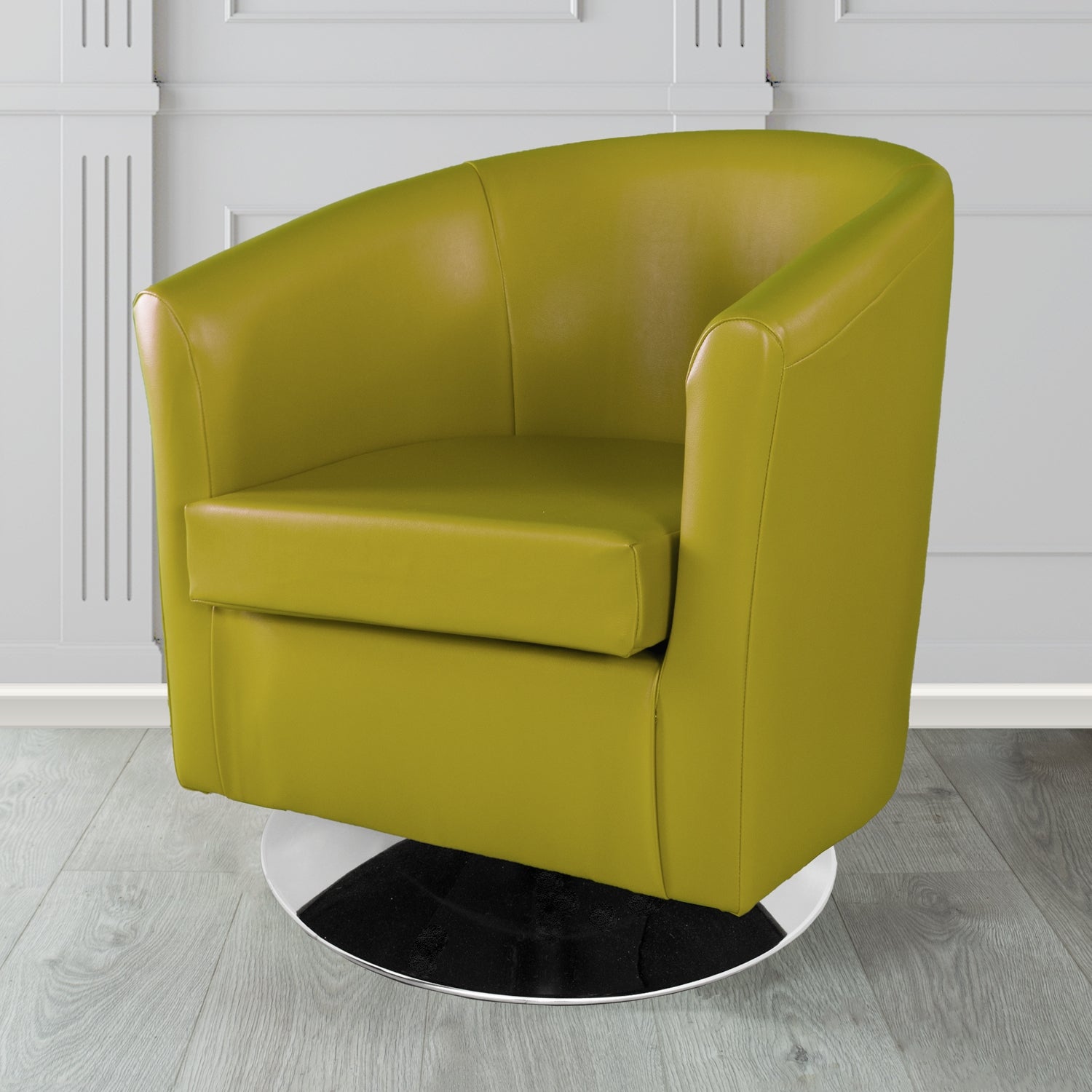 St Tropez Swivel Tub Chair in Chieftain Fabrics Just Colour Crib 5 Faux Leather