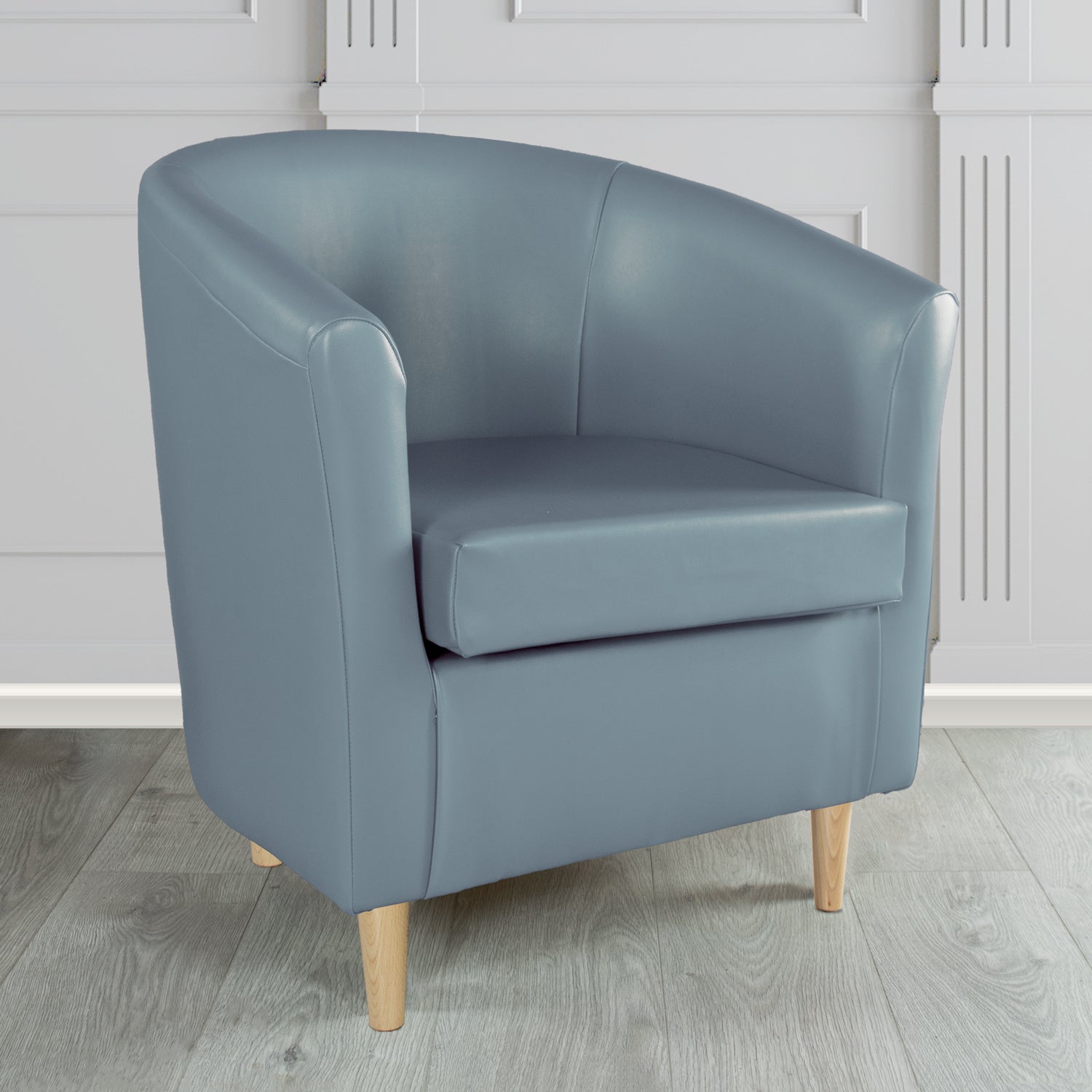 St Tropez Tub Chair in Chieftain Fabrics Just Colour Crib 5 Faux Leather with Light Wood Legs