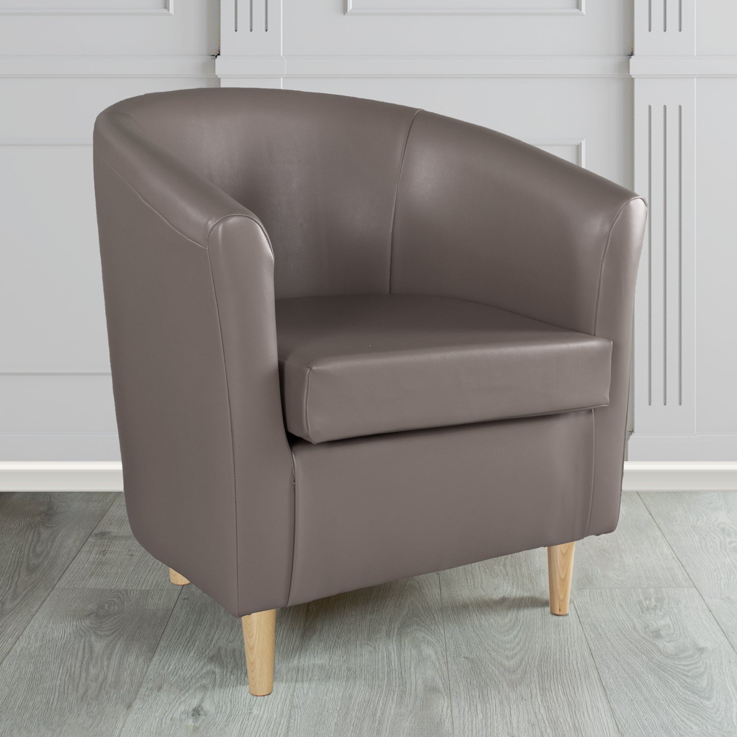 St Tropez Tub Chair in Chieftain Fabrics Just Colour Crib 5 Faux Leather with Light Wood Legs
