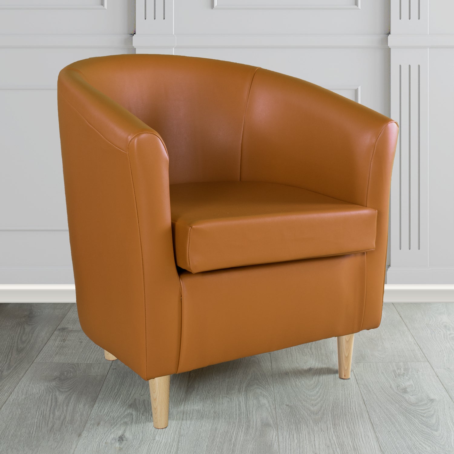 St Tropez Tub Chair in Chieftain Fabrics Just Colour Crib 5 Faux Leather with Light Wood Legs