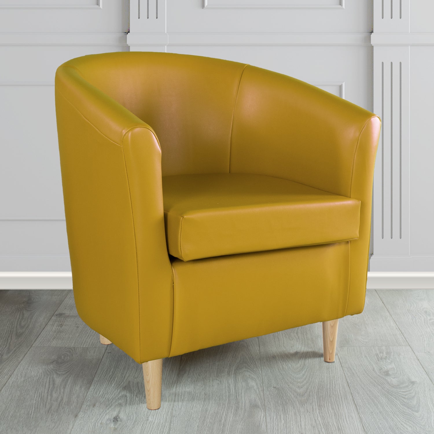 St Tropez Tub Chair in Chieftain Fabrics Just Colour Crib 5 Faux Leather with Light Wood Legs