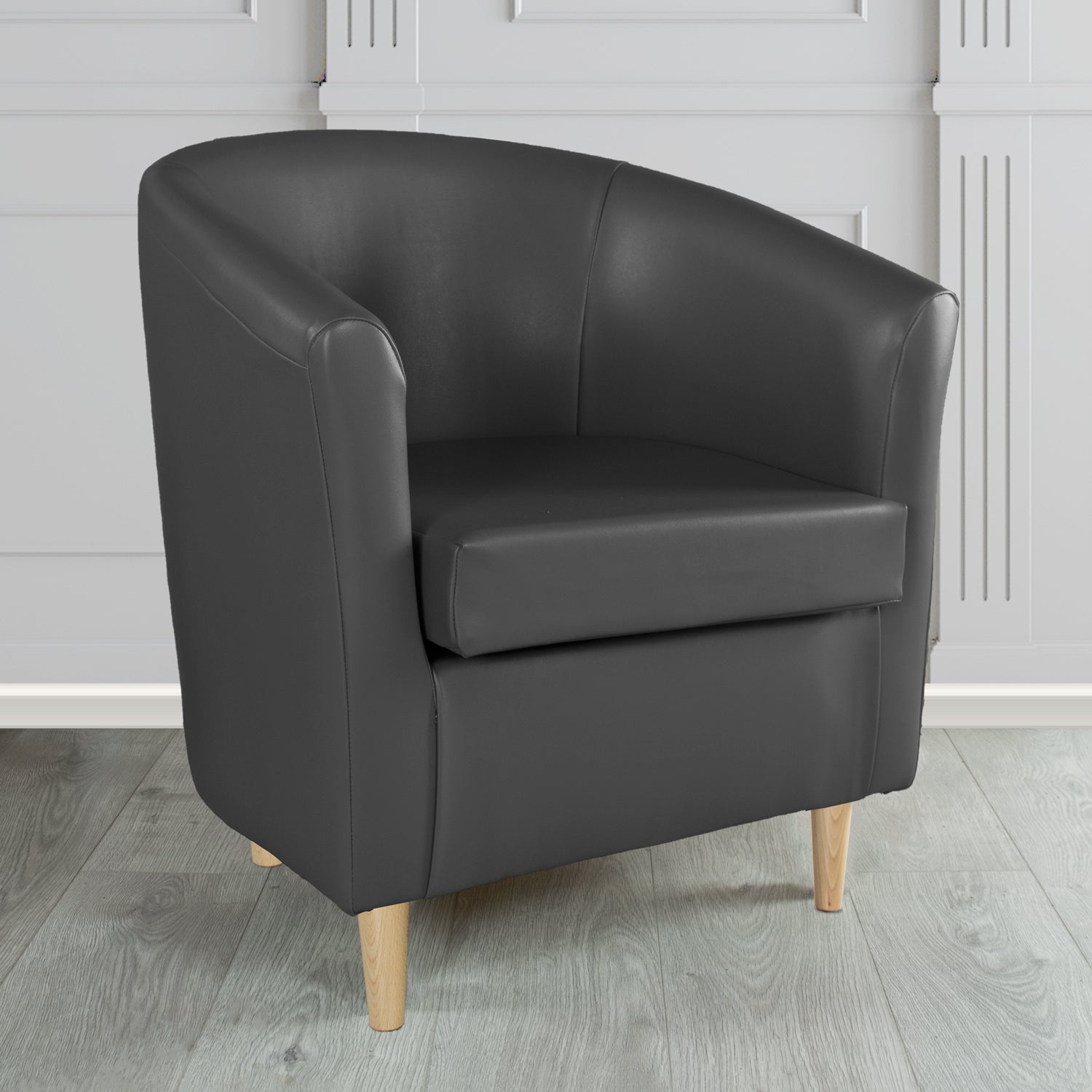 St Tropez Tub Chair in Chieftain Fabrics Just Colour Crib 5 Faux Leather with Light Wood Legs
