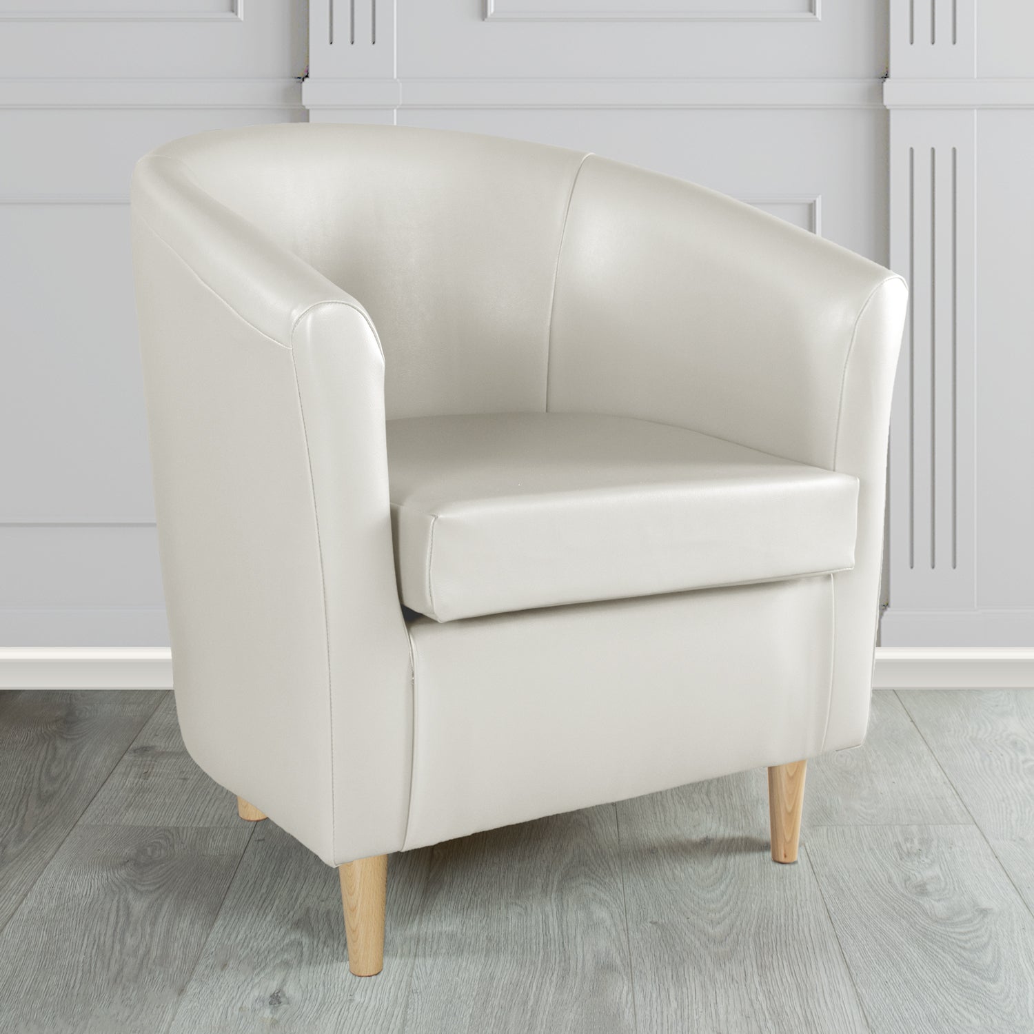St Tropez Tub Chair in Chieftain Fabrics Just Colour Crib 5 Faux Leather with Light Wood Legs