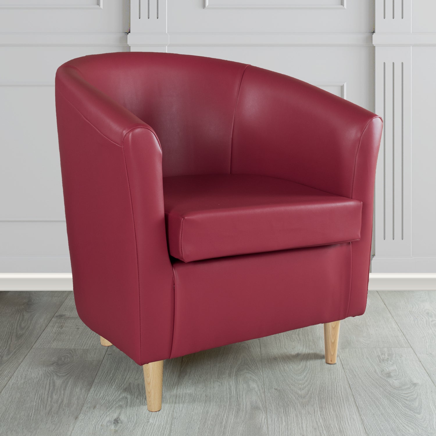 St Tropez Tub Chair in Chieftain Fabrics Just Colour Crib 5 Faux Leather with Light Wood Legs