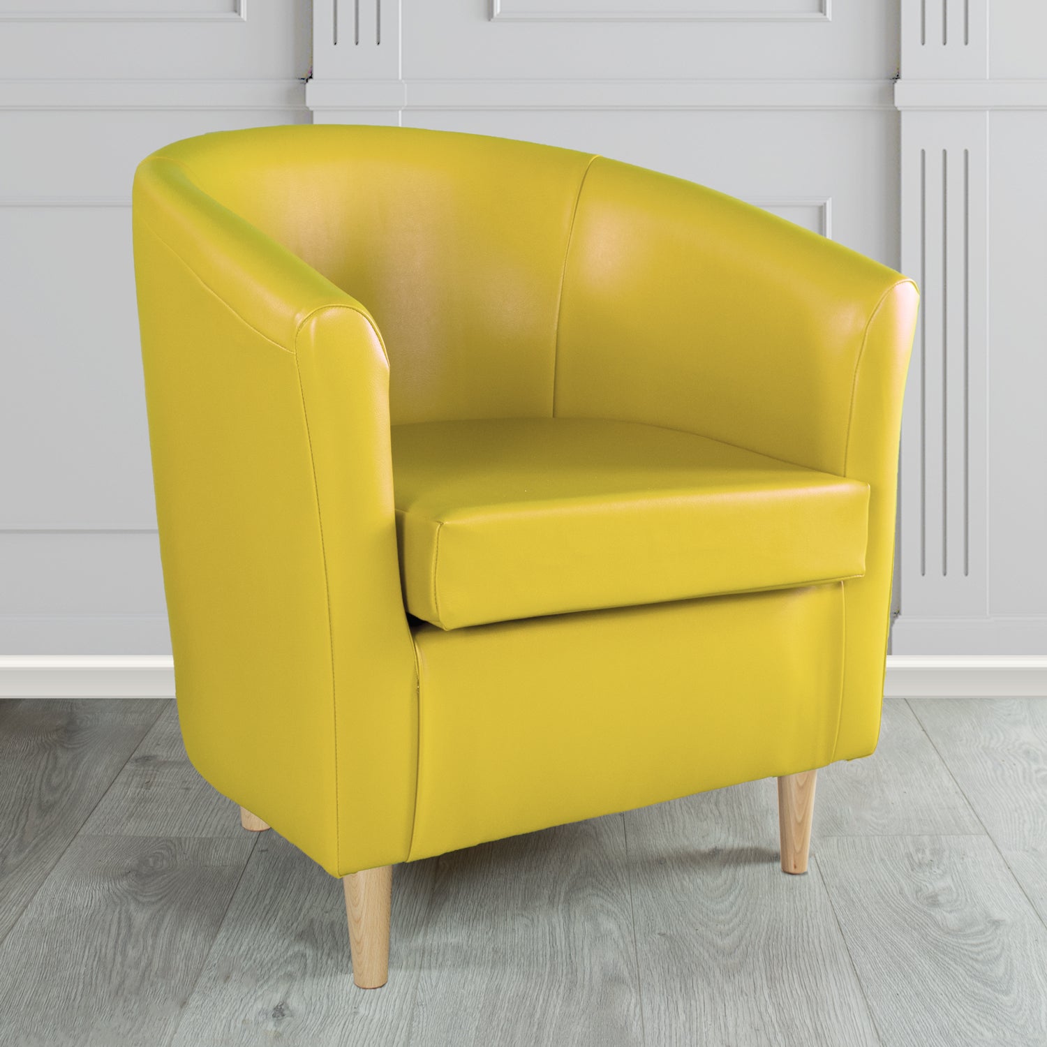 St Tropez Tub Chair in Chieftain Fabrics Just Colour Crib 5 Faux Leather with Light Wood Legs