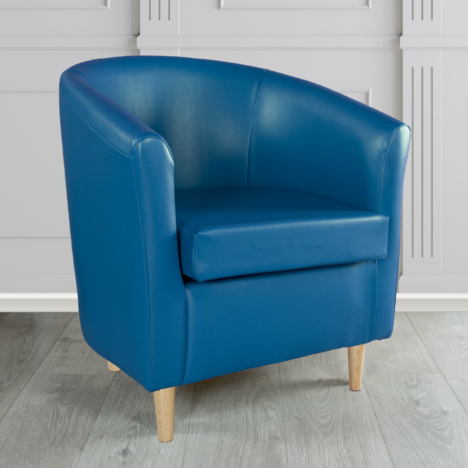 St Tropez Tub Chair in Chieftain Fabrics Just Colour Crib 5 Faux Leather with Light Wood Legs