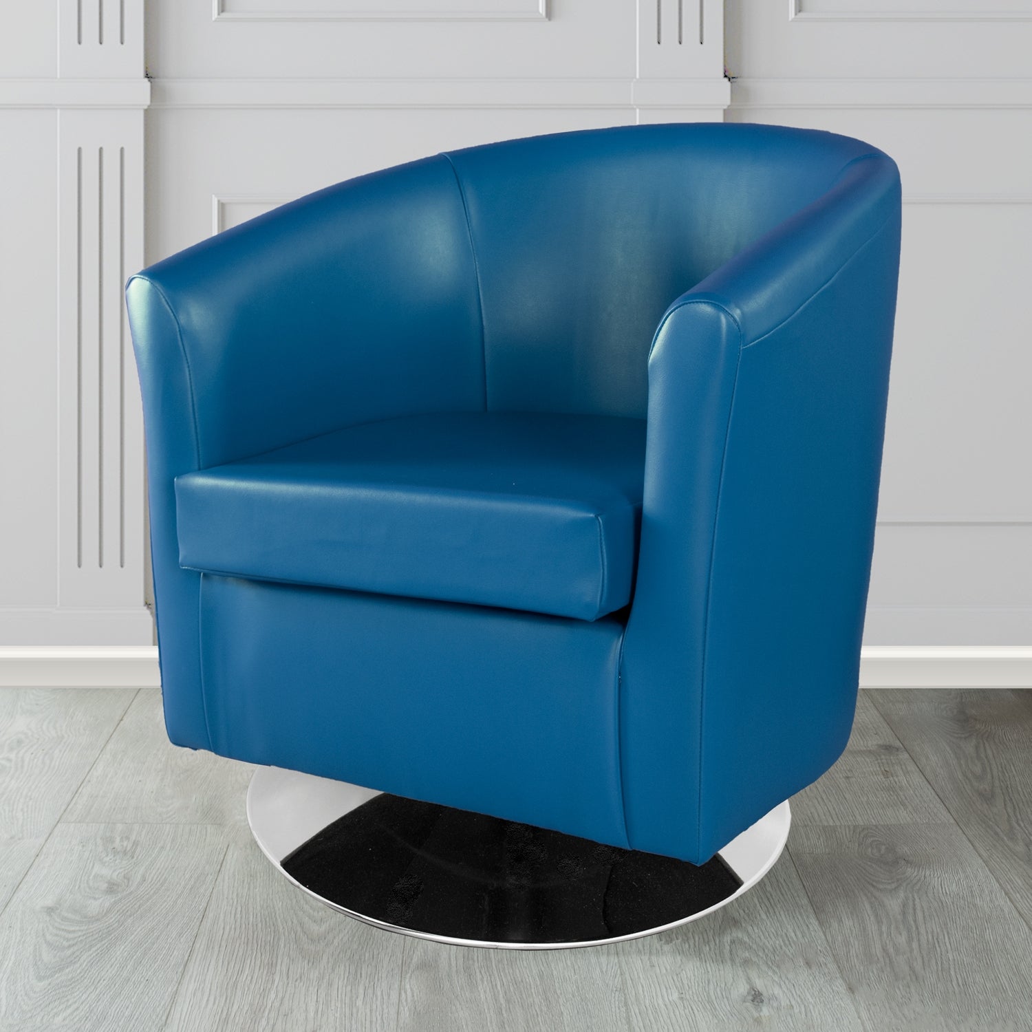 St Tropez Swivel Tub Chair in Chieftain Fabrics Just Colour Crib 5 Faux Leather