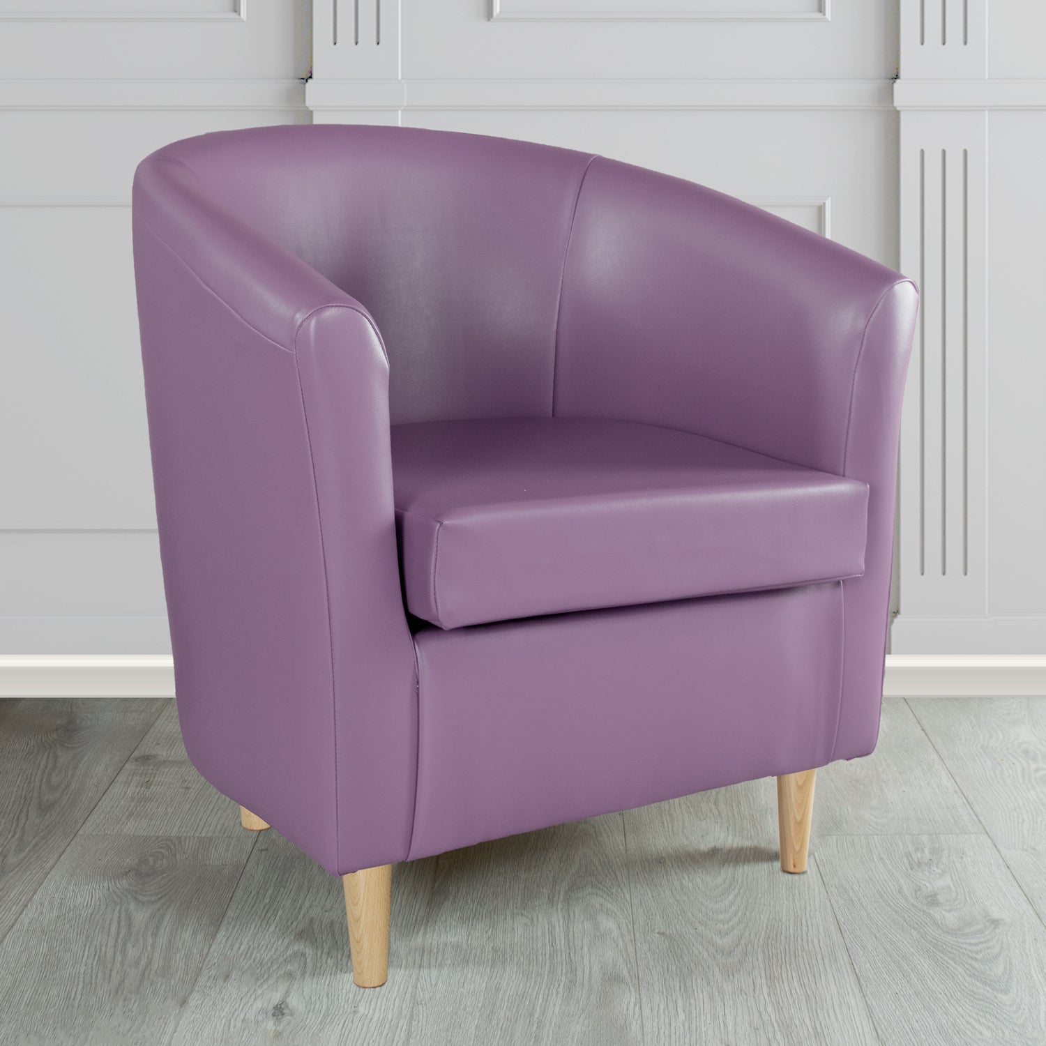 St Tropez Tub Chair in Chieftain Fabrics Just Colour Crib 5 Faux Leather with Light Wood Legs