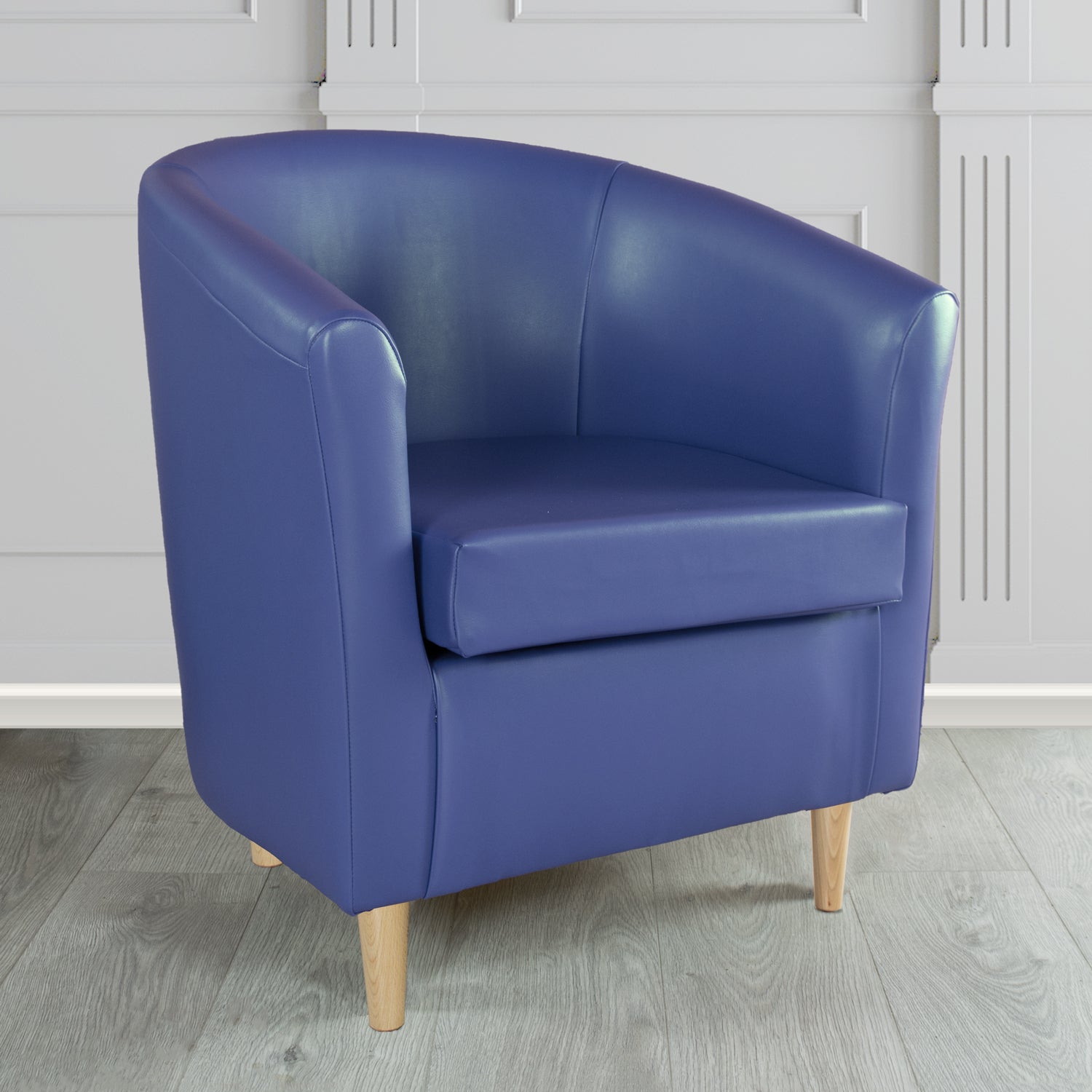 St Tropez Tub Chair in Chieftain Fabrics Just Colour Crib 5 Faux Leather with Light Wood Legs