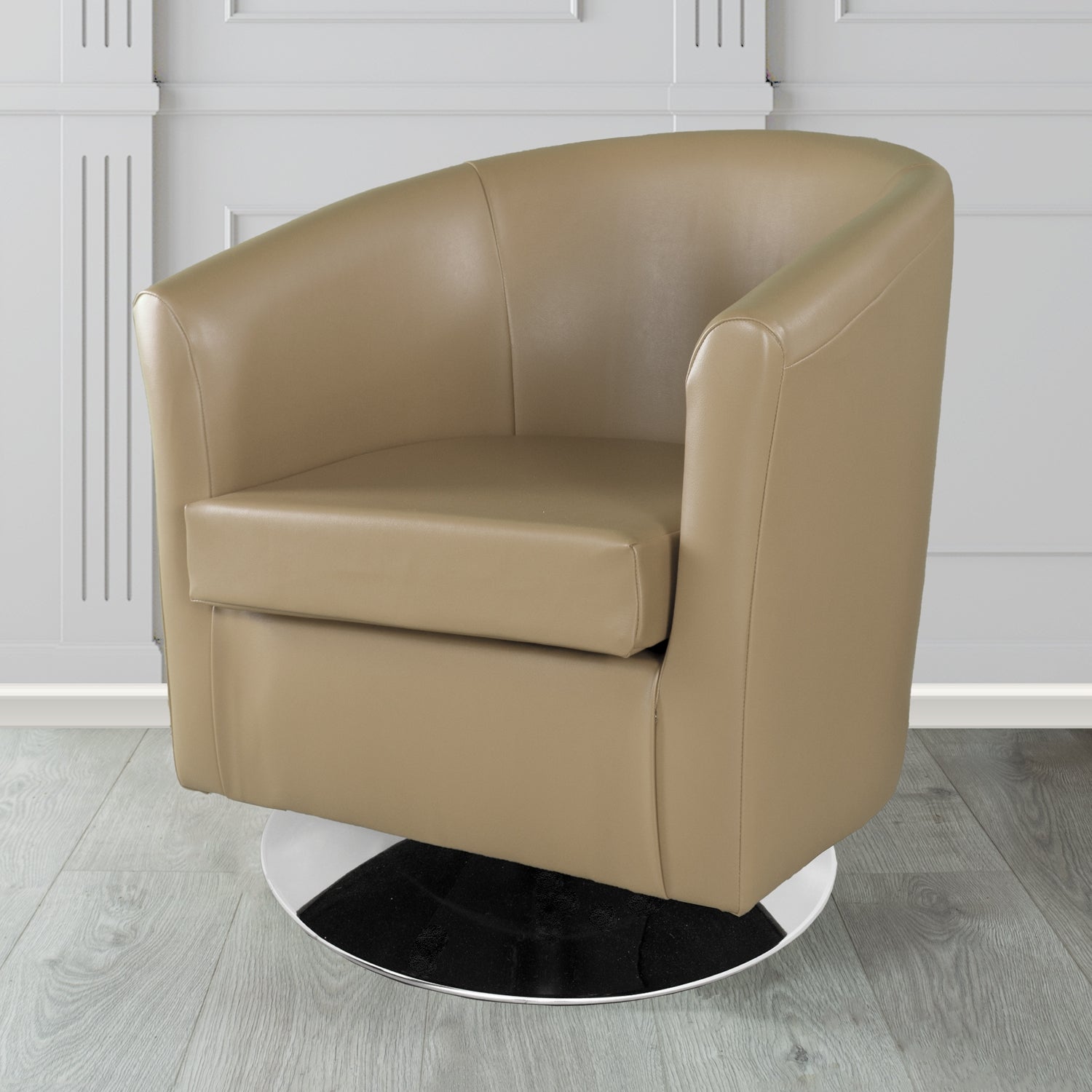 St Tropez Swivel Tub Chair in Chieftain Fabrics Just Colour Crib 5 Faux Leather