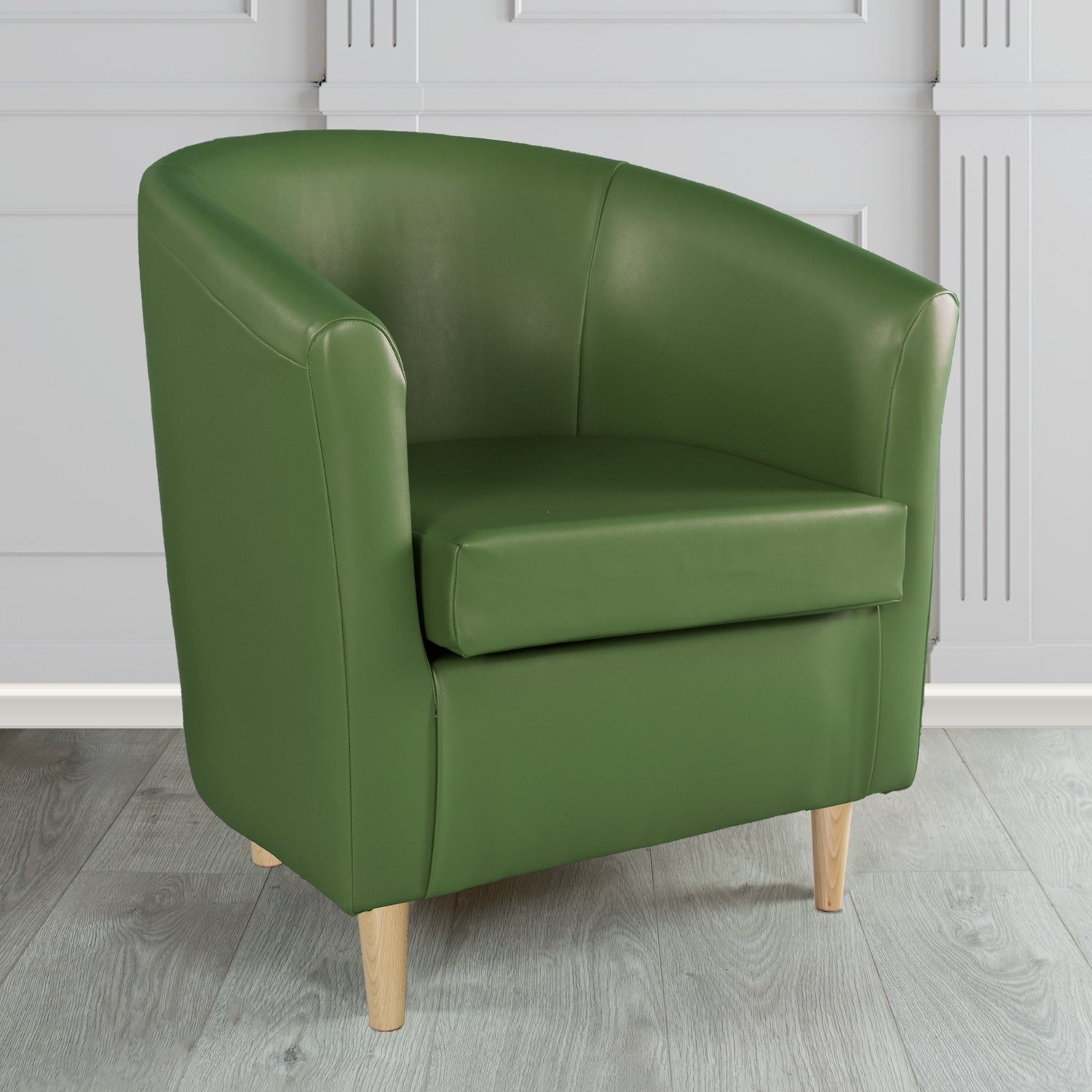 St Tropez Tub Chair in Chieftain Fabrics Just Colour Crib 5 Faux Leather with Light Wood Legs
