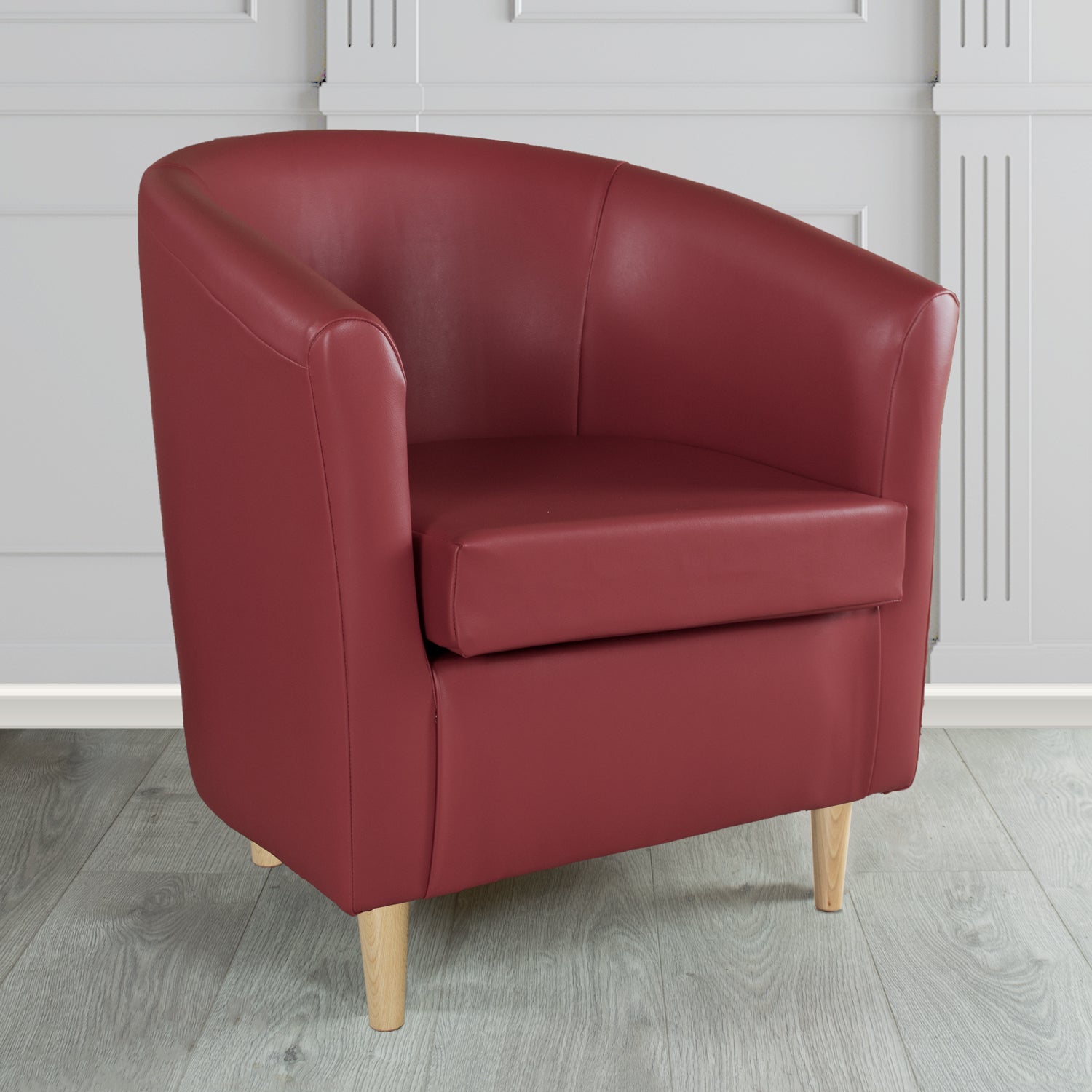 St Tropez Tub Chair in Chieftain Fabrics Just Colour Crib 5 Faux Leather with Light Wood Legs