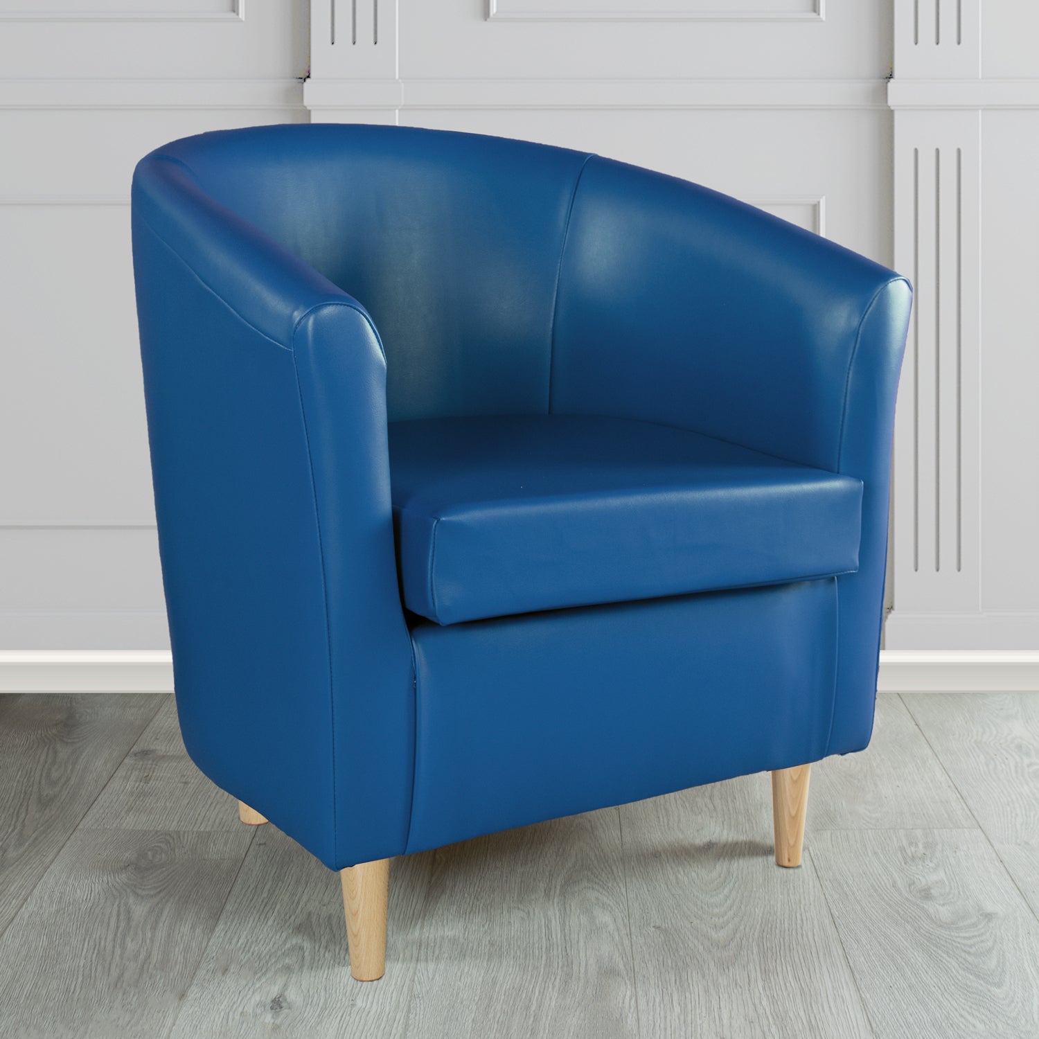 St Tropez Tub Chair in Chieftain Fabrics Just Colour Crib 5 Faux Leather with Light Wood Legs