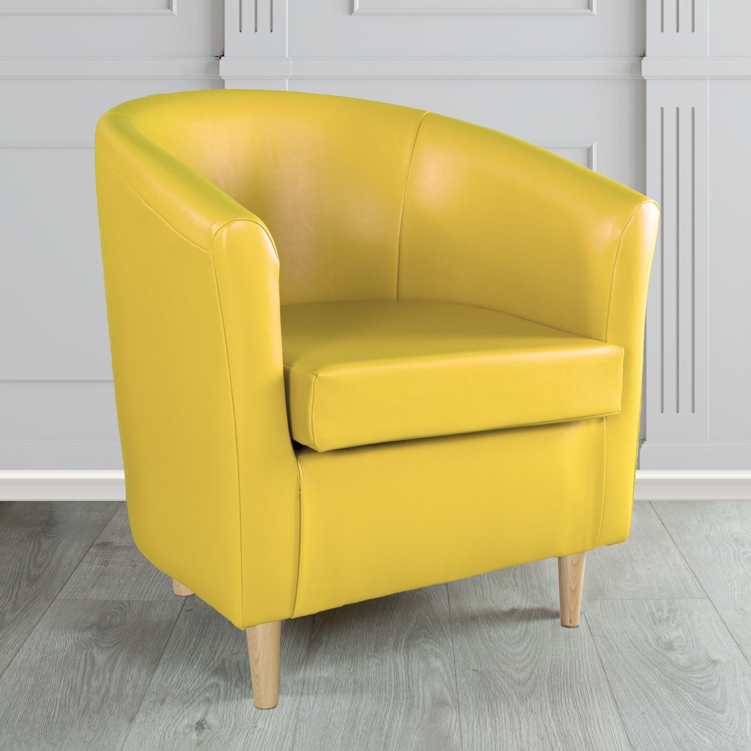 St Tropez Tub Chair in Chieftain Fabrics Just Colour Crib 5 Faux Leather with Light Wood Legs