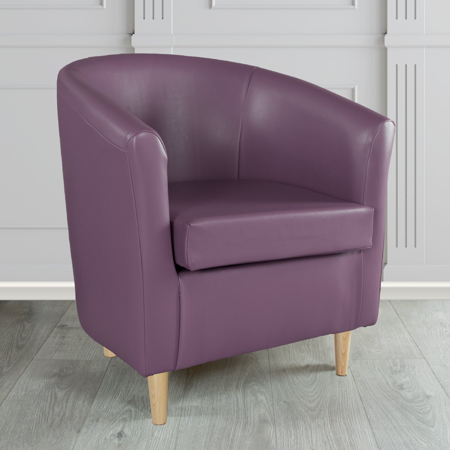 St Tropez Tub Chair in Chieftain Fabrics Just Colour Crib 5 Faux Leather with Light Wood Legs