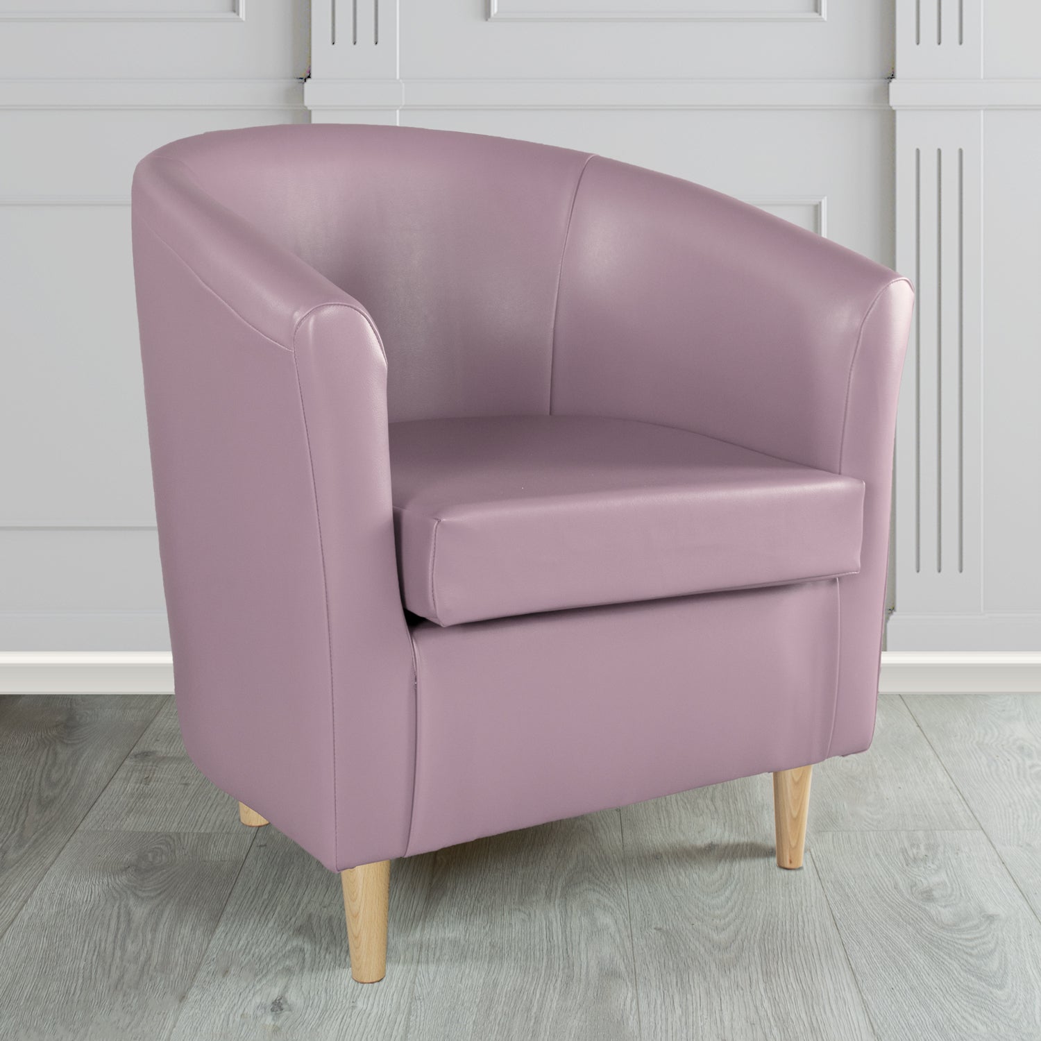 St Tropez Tub Chair in Chieftain Fabrics Just Colour Crib 5 Faux Leather with Light Wood Legs