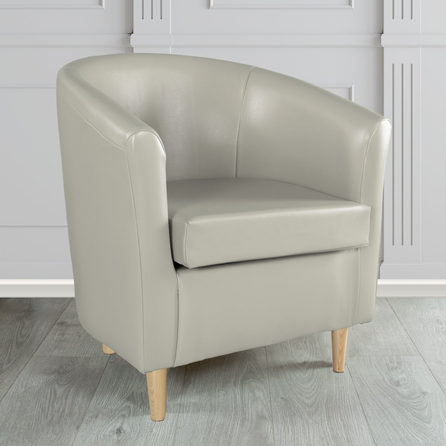 St Tropez Tub Chair in Chieftain Fabrics Just Colour Crib 5 Faux Leather with Light Wood Legs